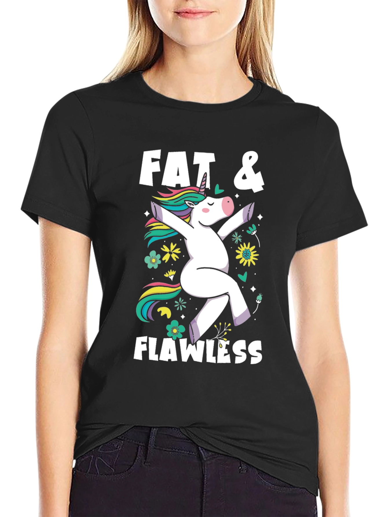 Black Fat & Flawless Unicorn Graphic Tee view 2