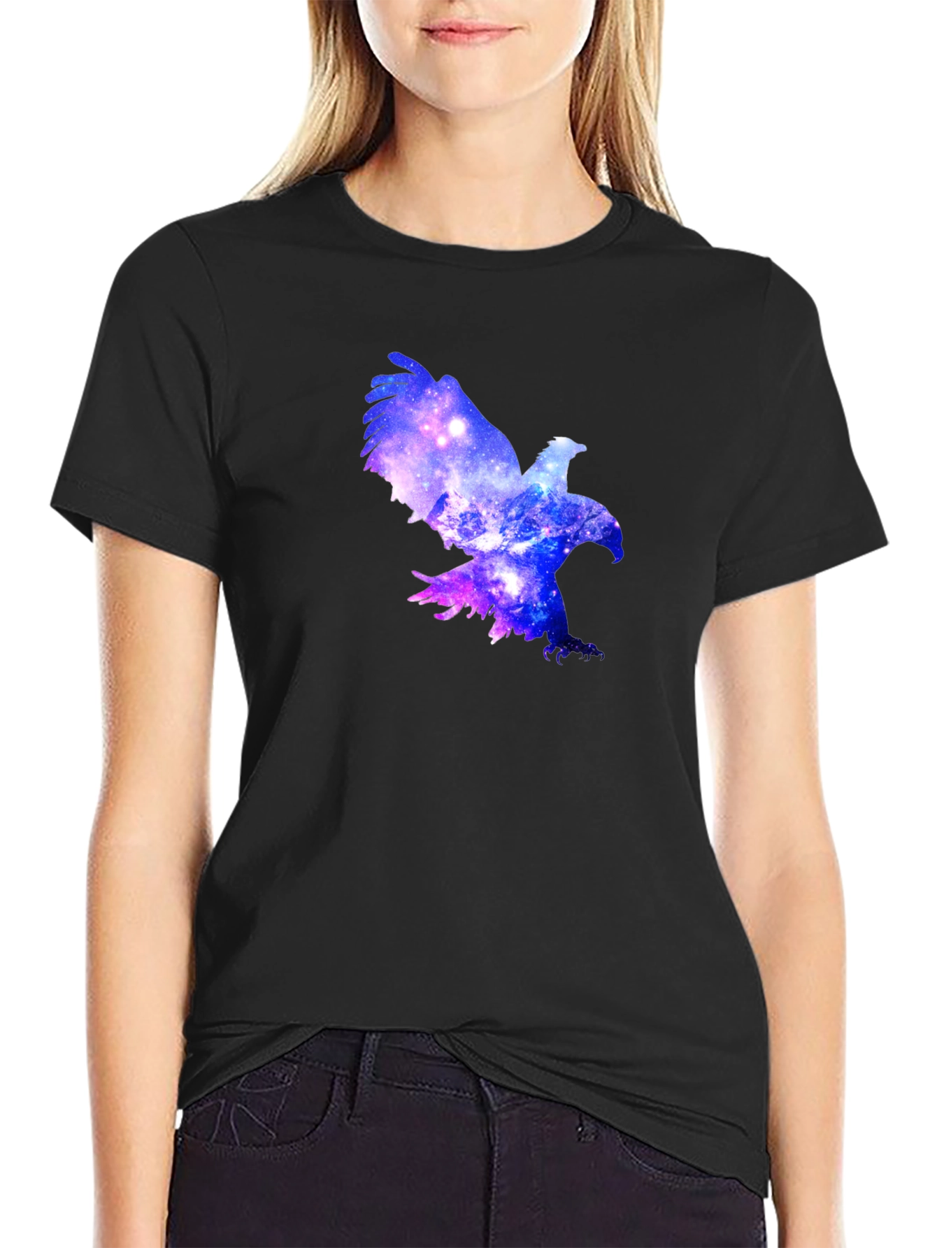 Black Galaxy Eagle Black T-Shirt - Unique Graphic Tee view 2