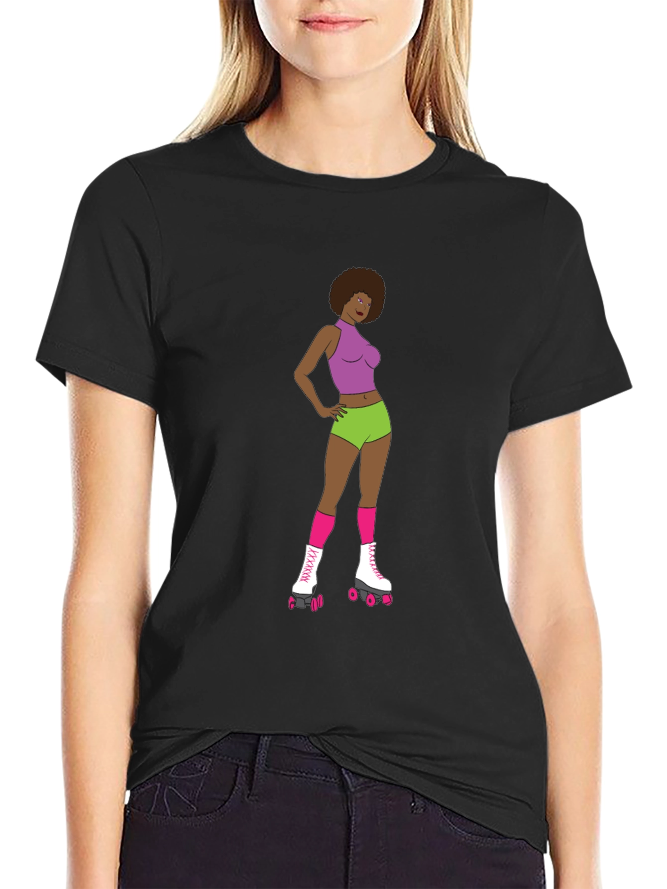 Black Retro Roller Girl T-Shirt view 2