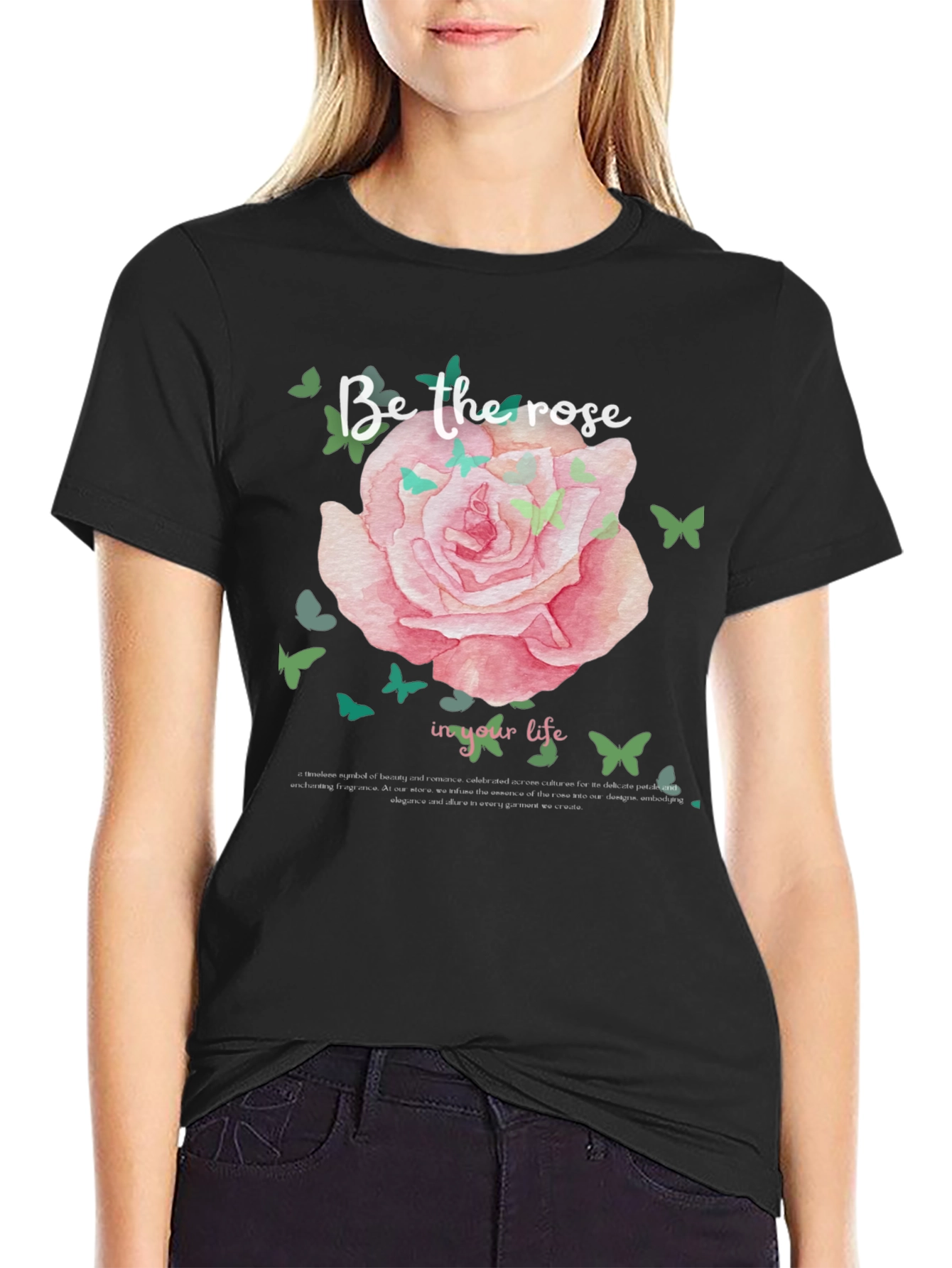Black Rose Graphic Tee - Be The Rose in Your Life T-Shirt view 2