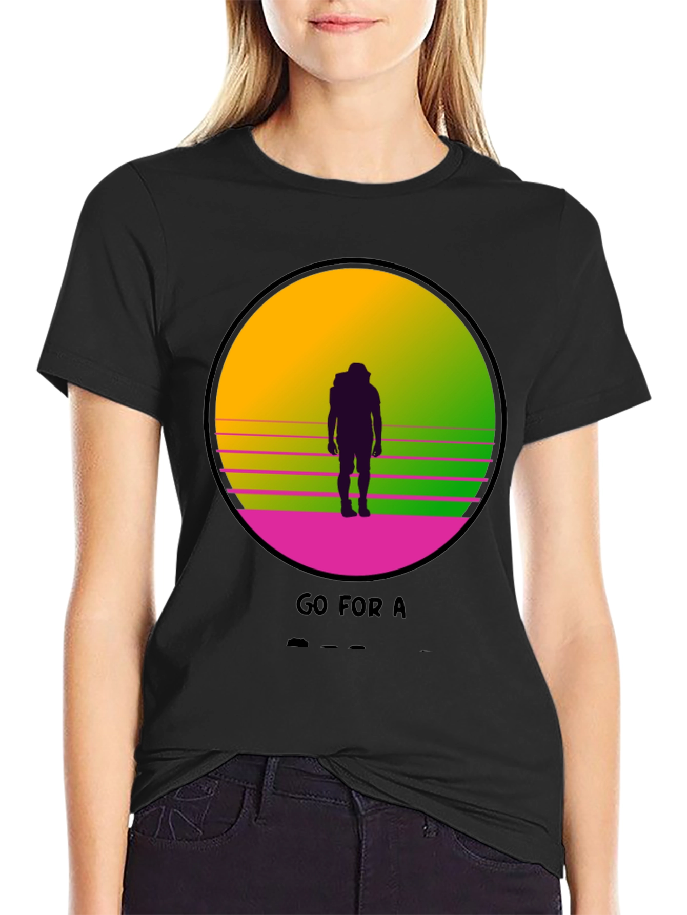 Black Retro Sunset Hiker Graphic T-Shirt view 2