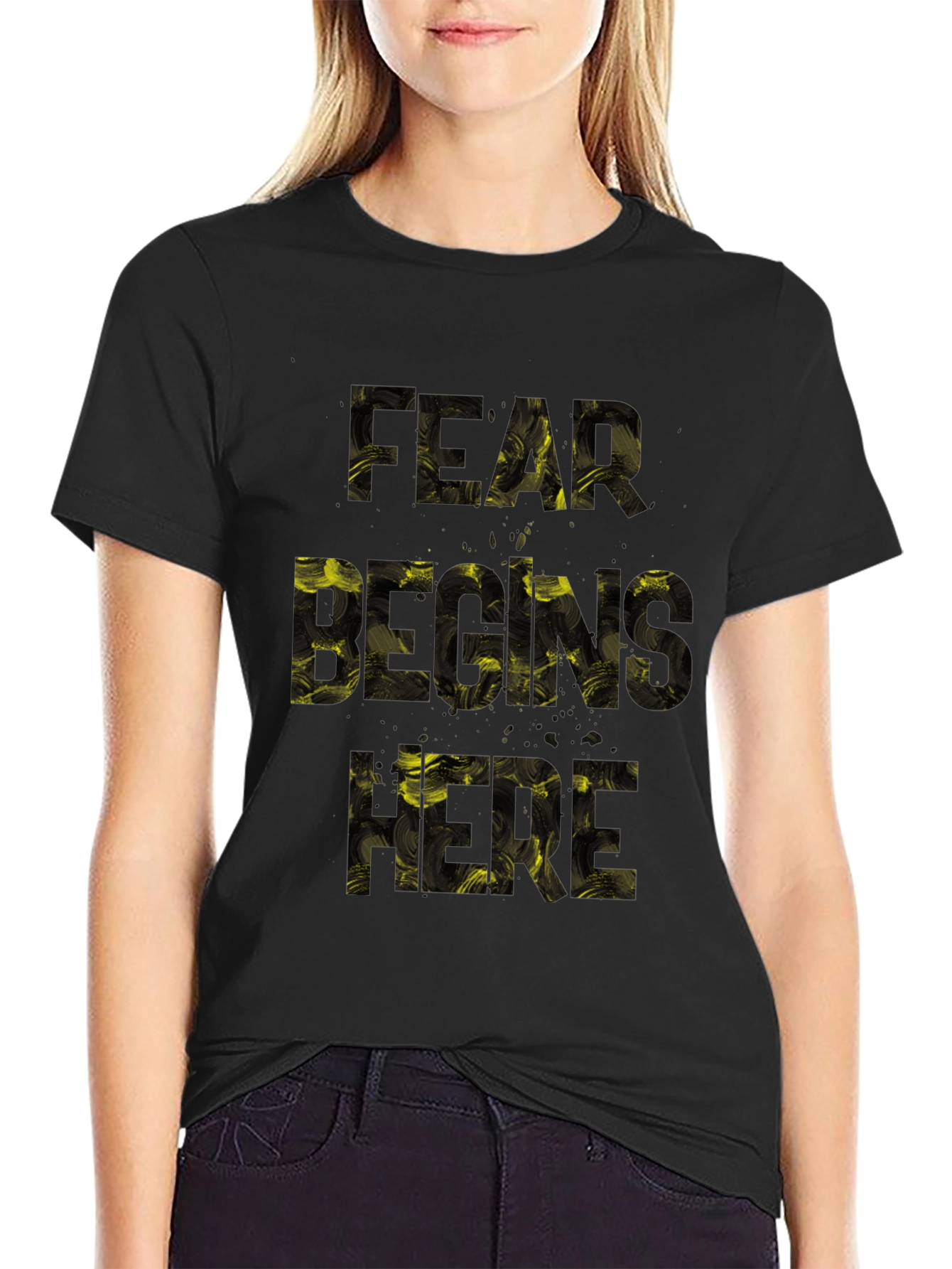 Black Fear Begins Here Graphic Tee - Black view 2