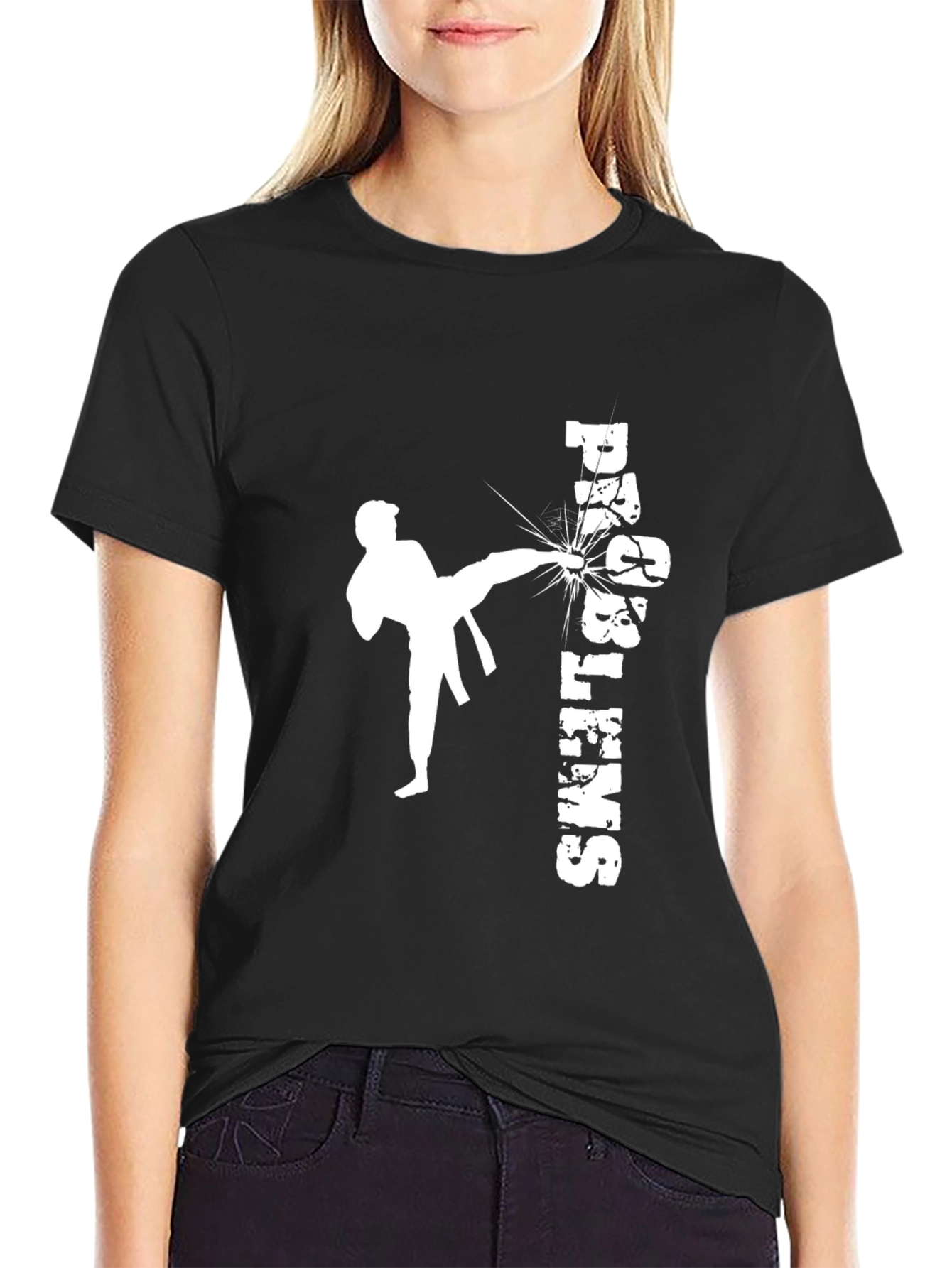 Black Martial Arts Graphic Tee - High Kick Design view 2