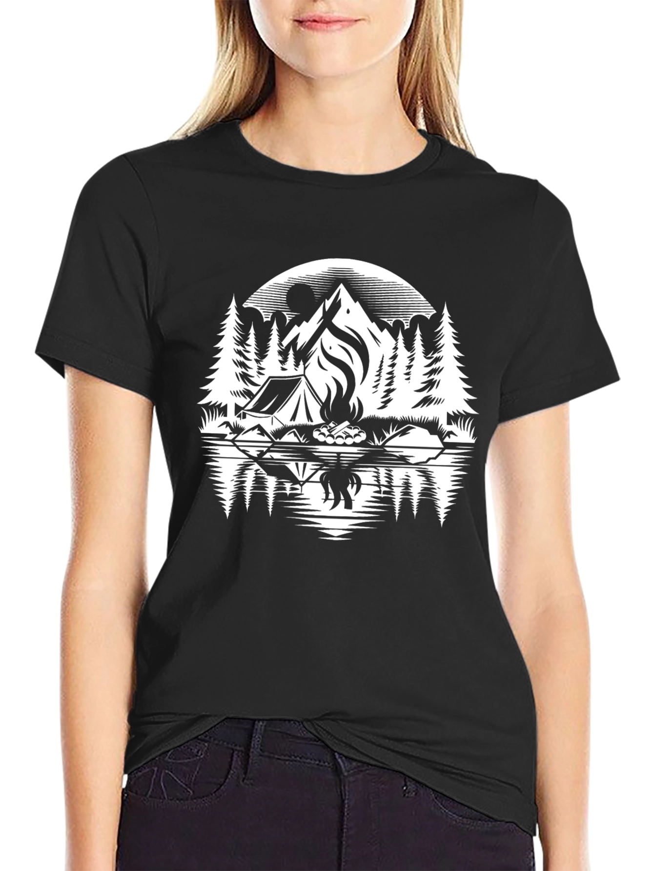 Black Camping Adventure Graphic T-Shirt view 2