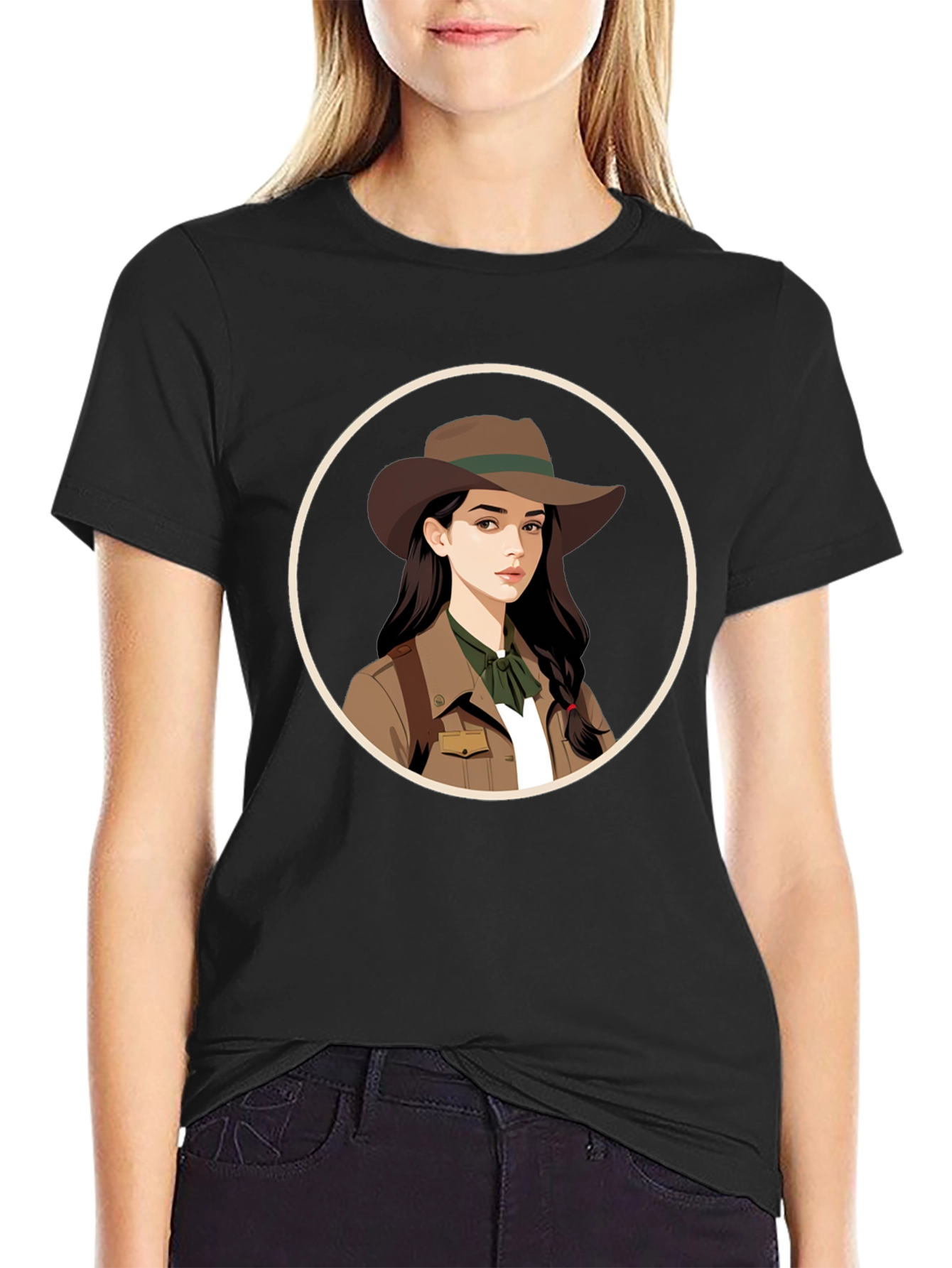 Black Adventurer Girl Graphic Tee - Black Unisex T-Shirt view 2