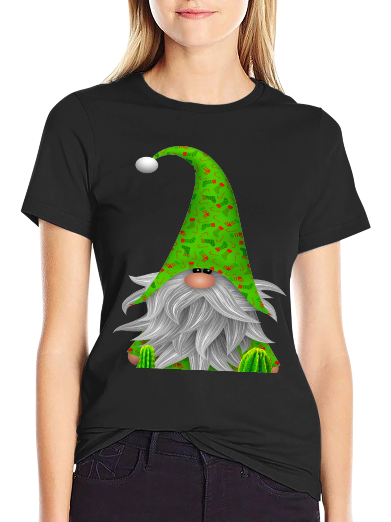 Black Festive Gnome Black T-Shirt view 2