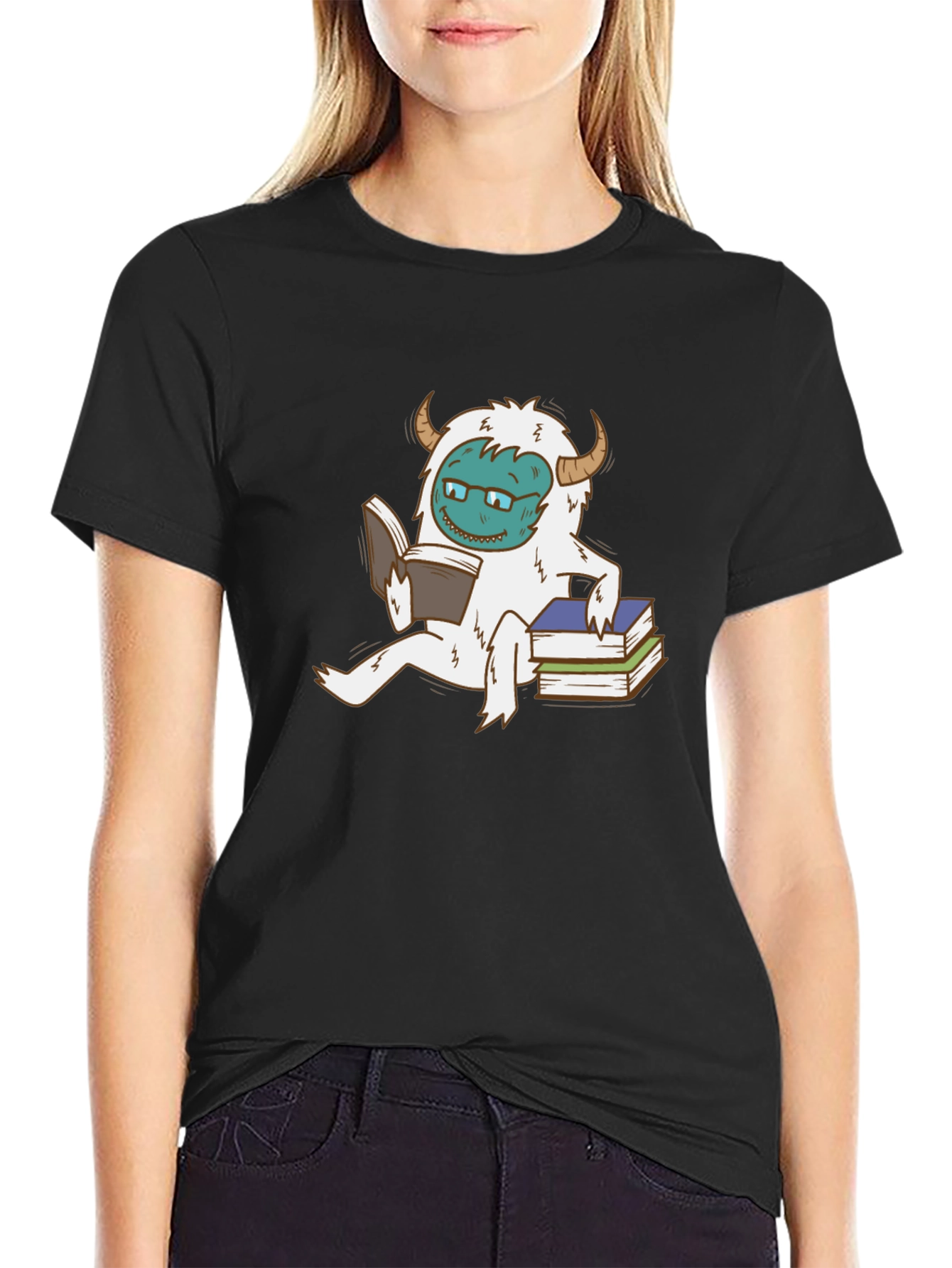 Black Bookish Yeti Graphic Tee - Black Cotton T-Shirt view 2