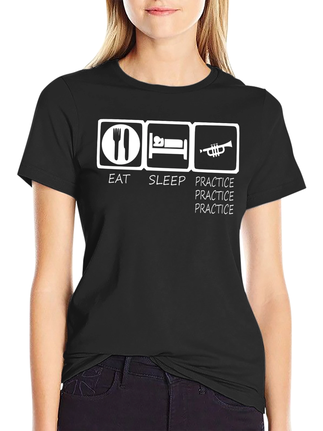 Black Eat Sleep Practice Trumpet T-Shirt view 2