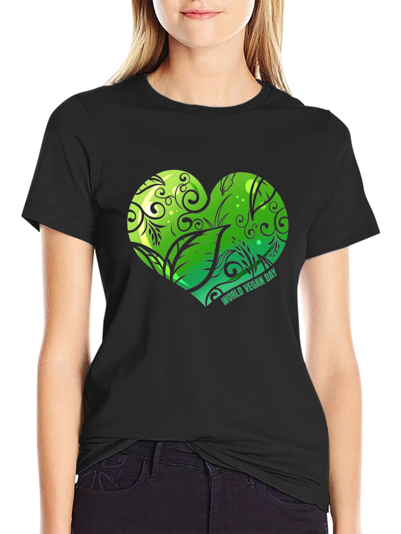 Vegan Day Heart Graphic T-Shirt - Black - 2