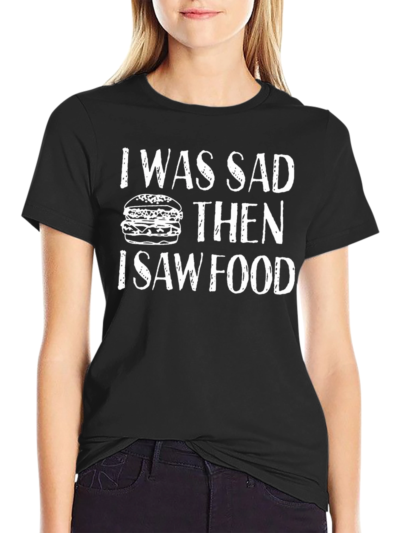 Black I Was Sad Then I Saw Food Funny Graphic T-Shirt view 2