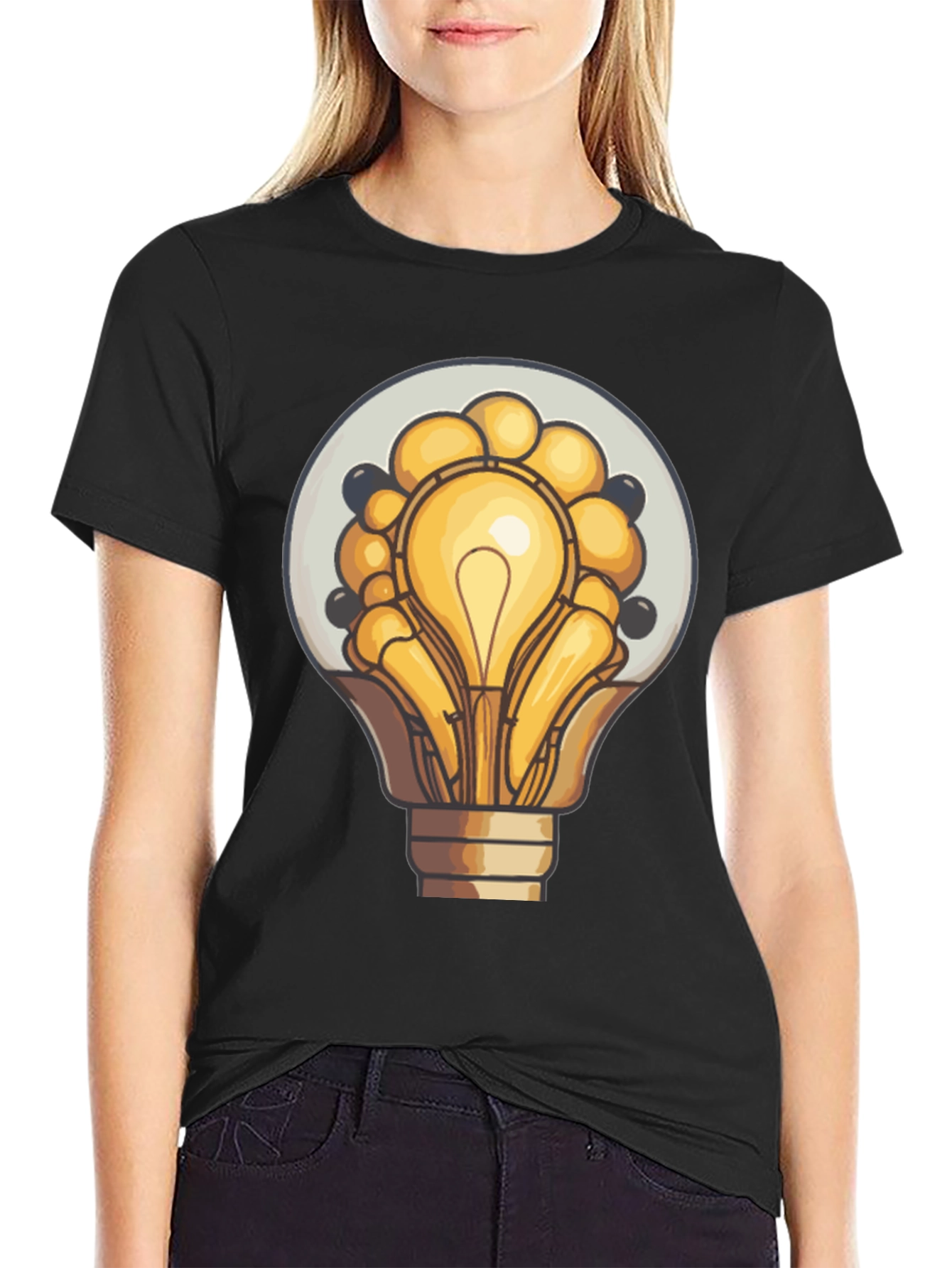 Black Unique Lightbulb Graphic Tee - Black Cotton Blend view 2