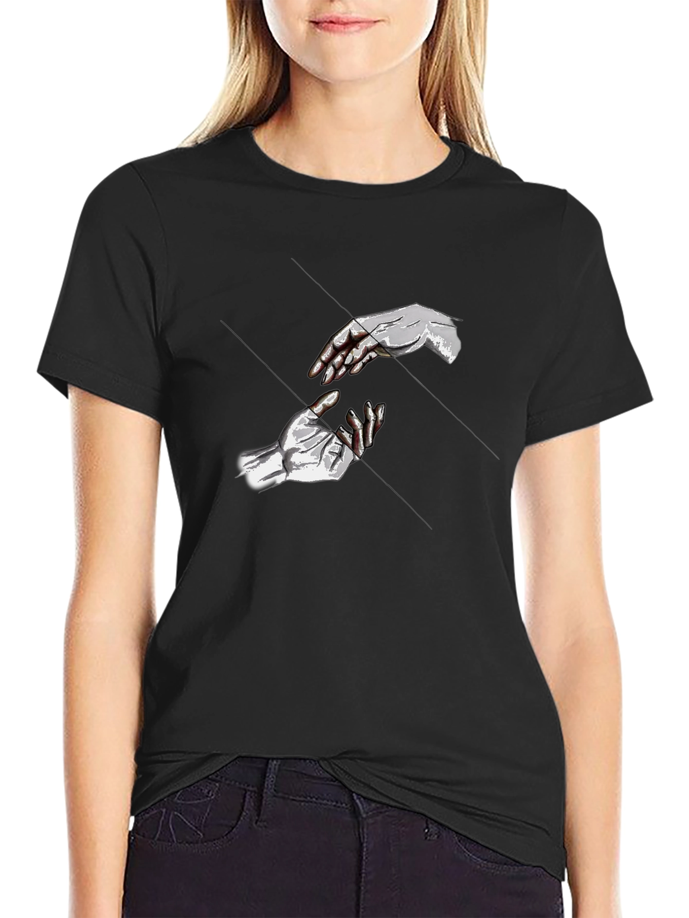 Black Reach T-Shirt - Artistic Hand Design - Black Cotton Tee view 2