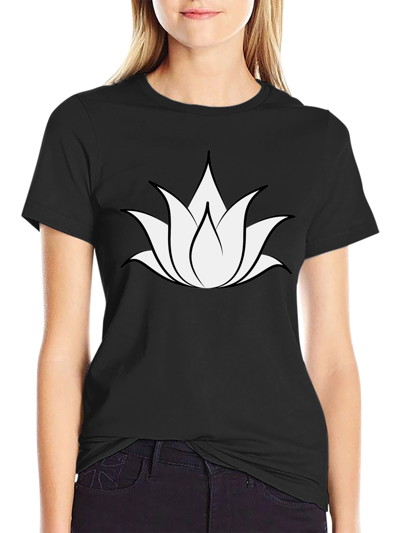 Black Lotus Flower Graphic Tee - Black Cotton Blend view 2