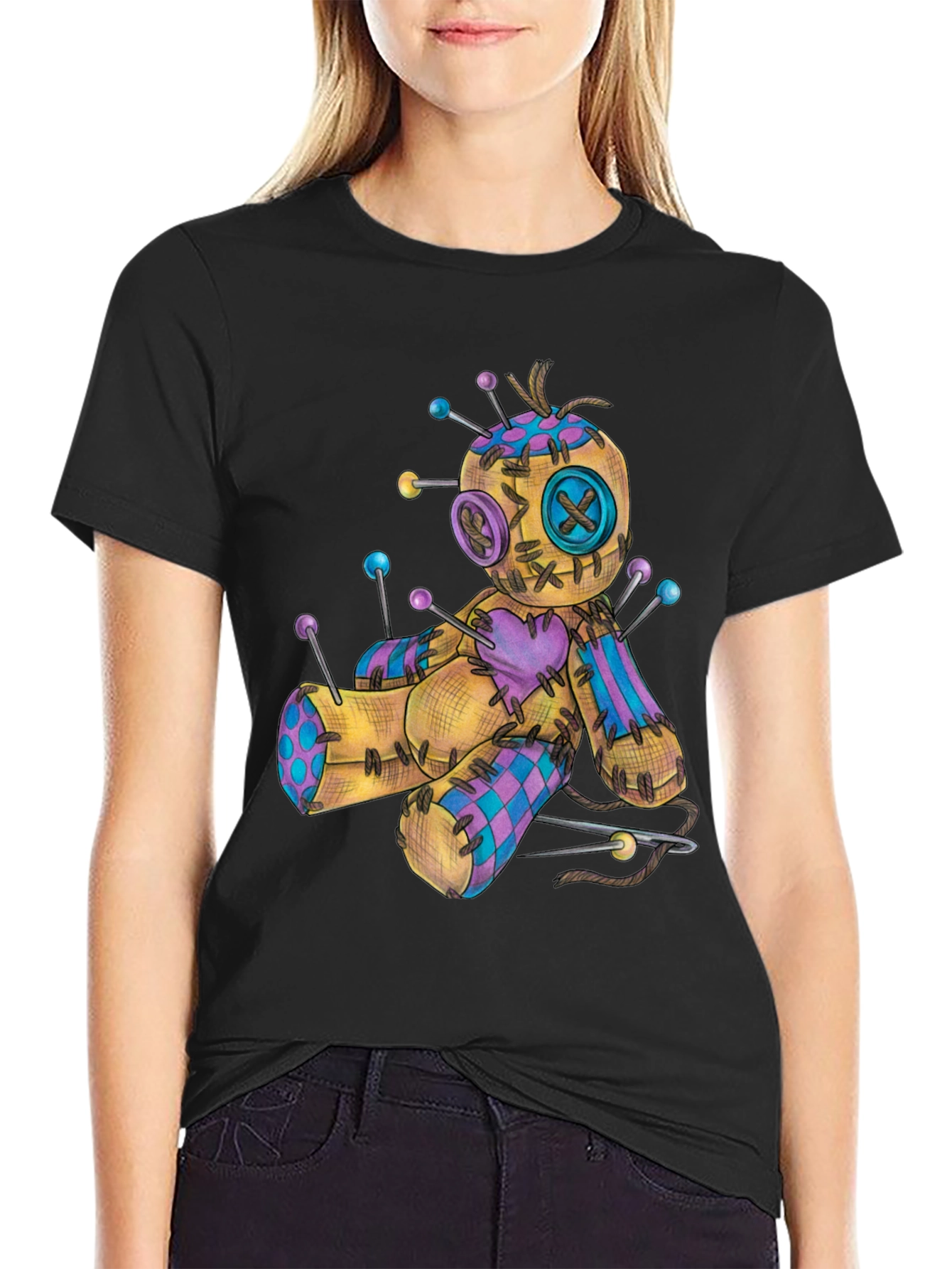 Black Voodoo Doll Graphic Tee - Black Cotton Shirt view 2