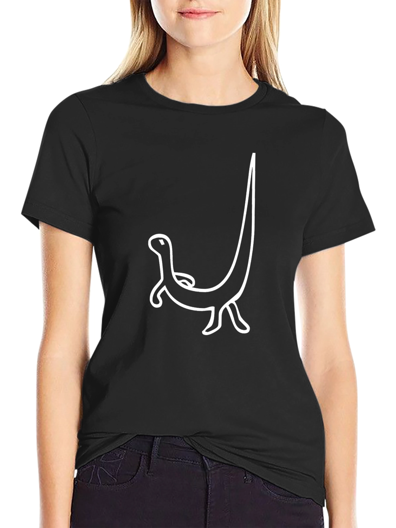 Black Whimsical Dinosaur Graphic Tee - Black Cotton view 2