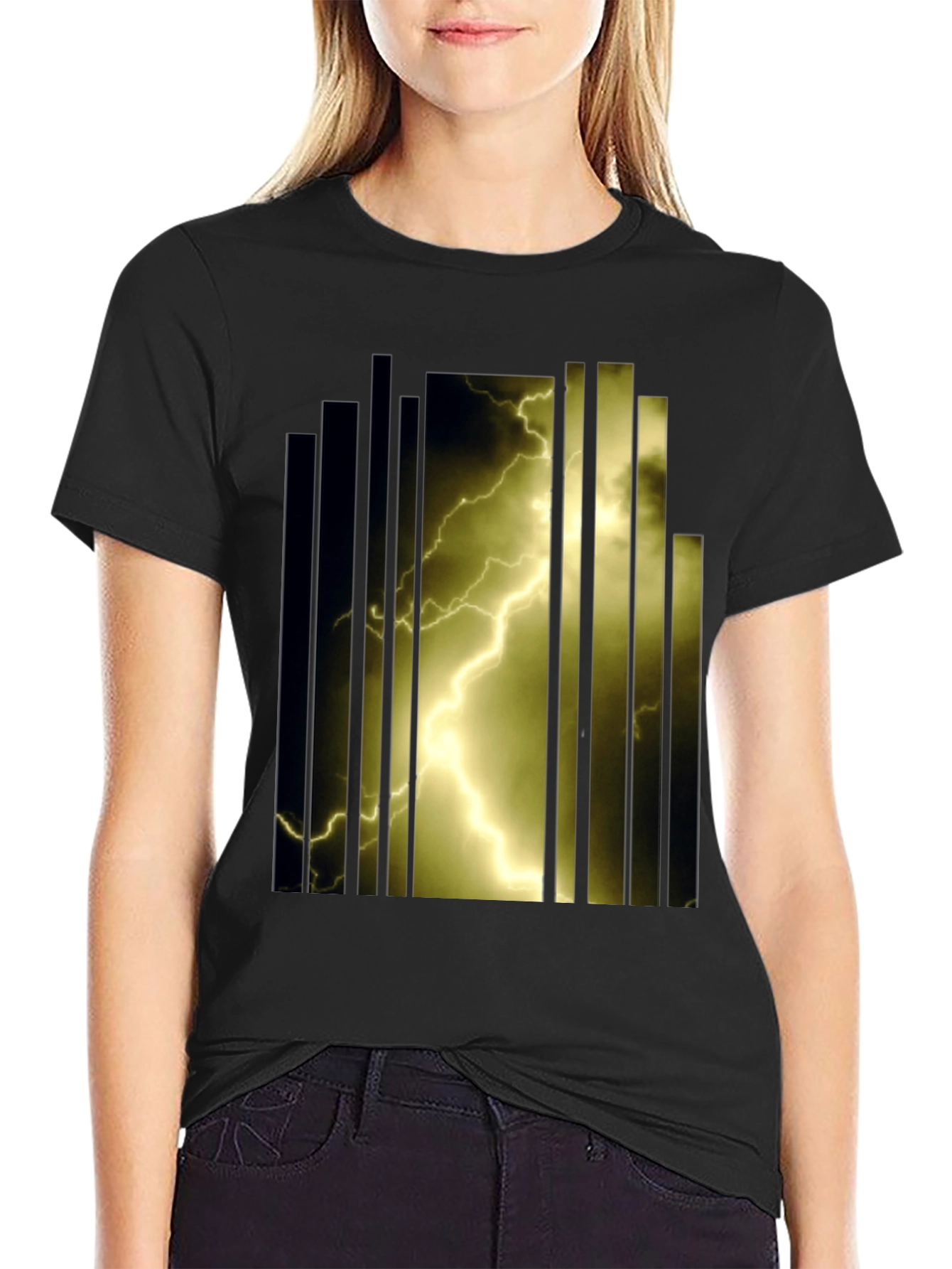 Black Lightning Bolt Graphic T-Shirt - Bold Design view 2