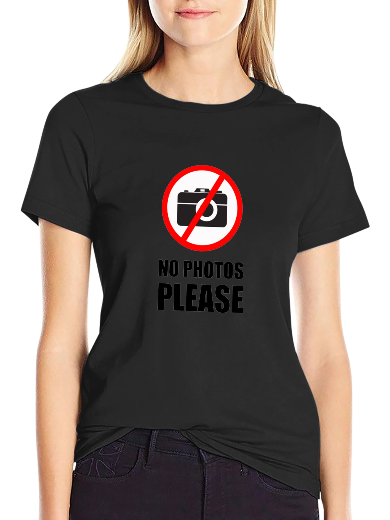 Black No Photos Please Graphic T-Shirt - Stylish Black Tee view 2