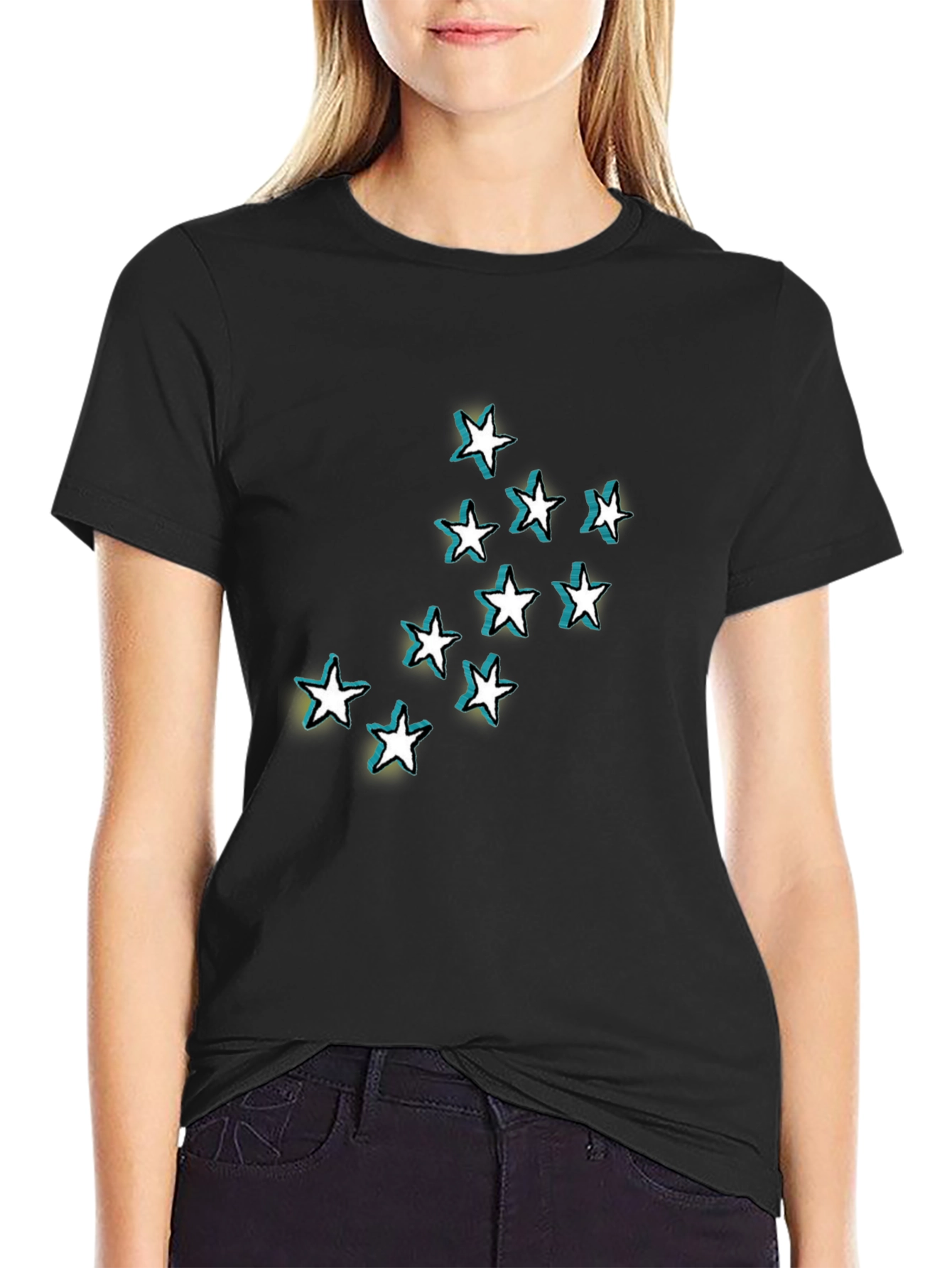 Black Stars Graphic Black T-Shirt for Men view 2