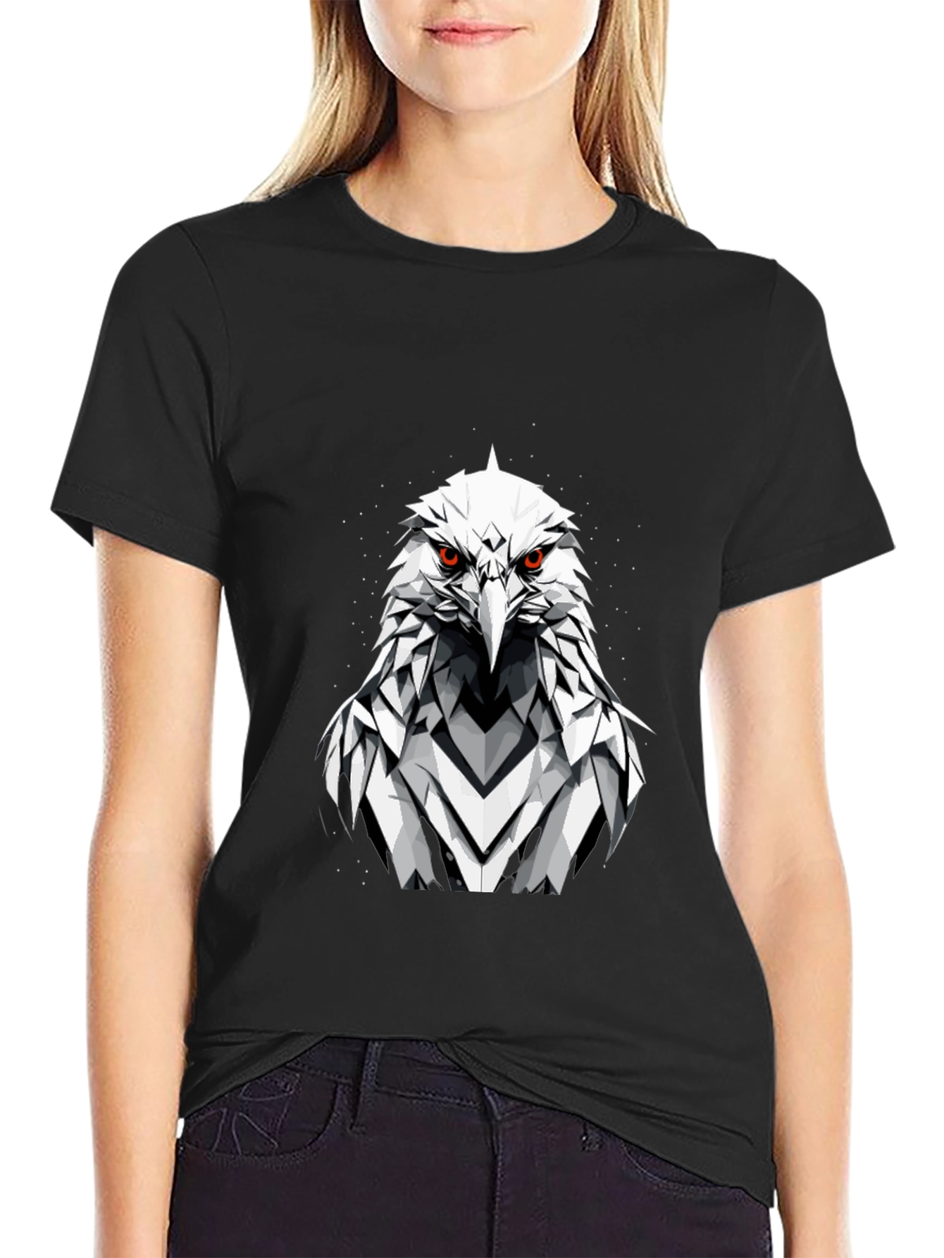 Black Eagle Graphic Tee - Fierce Geometric Bird Design view 2