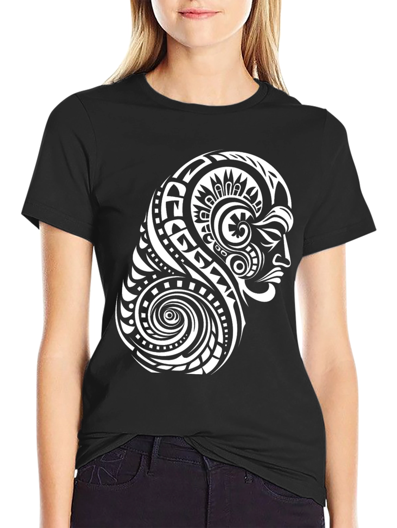 Black Tribal Tattoo Graphic Black T-Shirt view 2