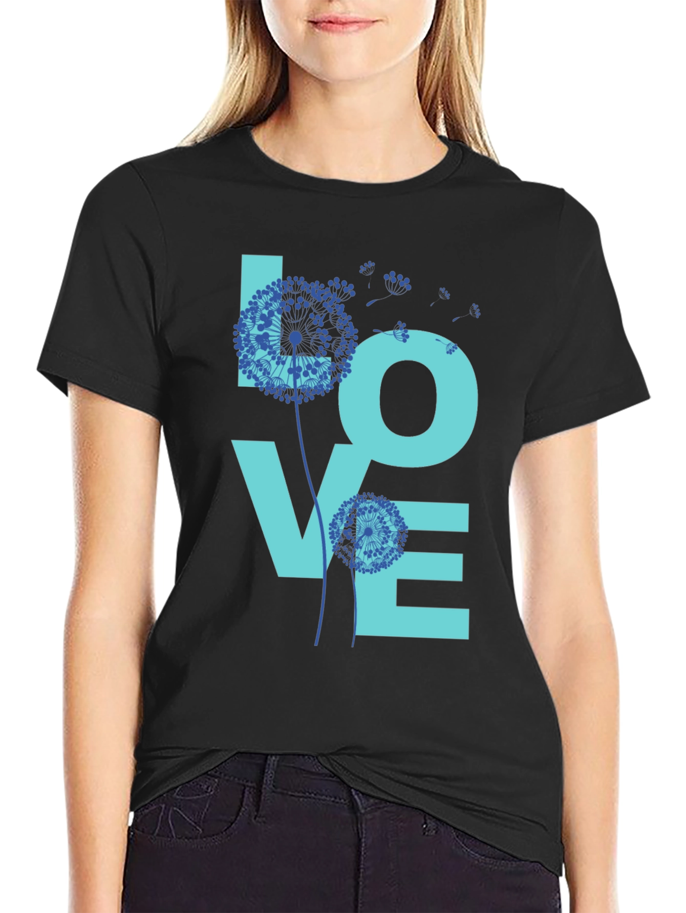 Black LOVE Dandelion Graphic T-Shirt view 2