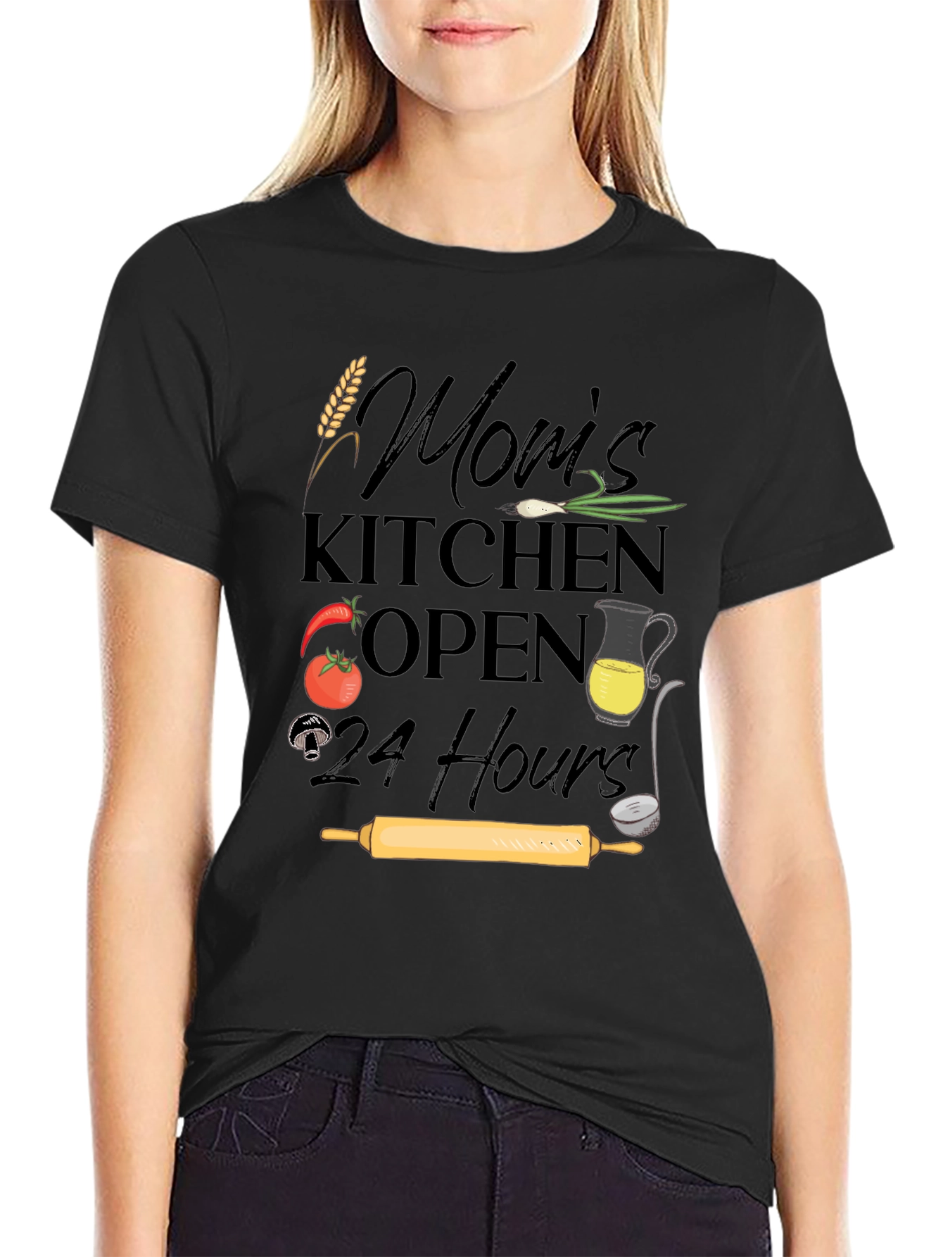 Black Mom's Kitchen Open 24 Hours T-Shirt view 2