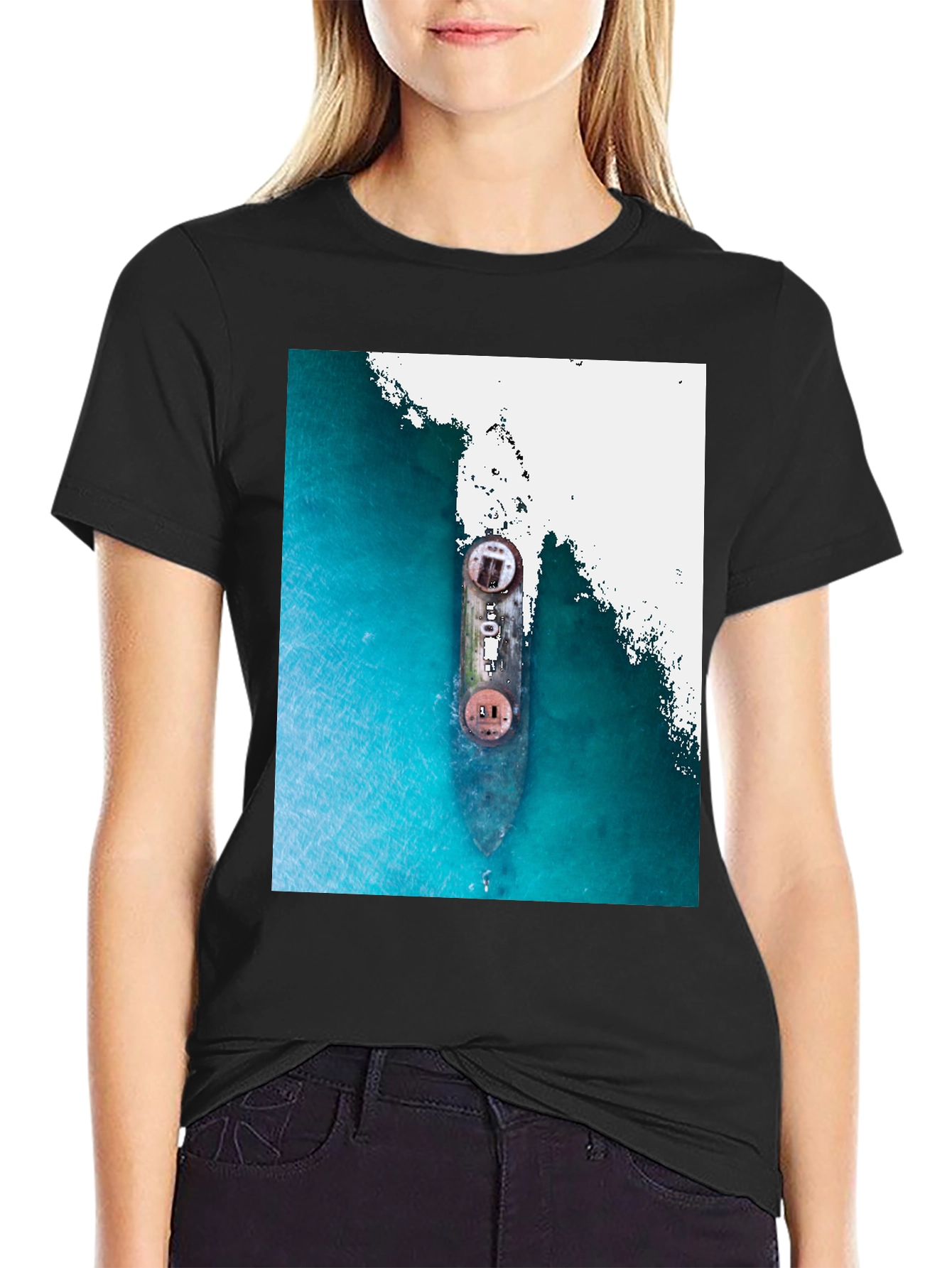 Black Sunken Ship Graphic T-Shirt view 2