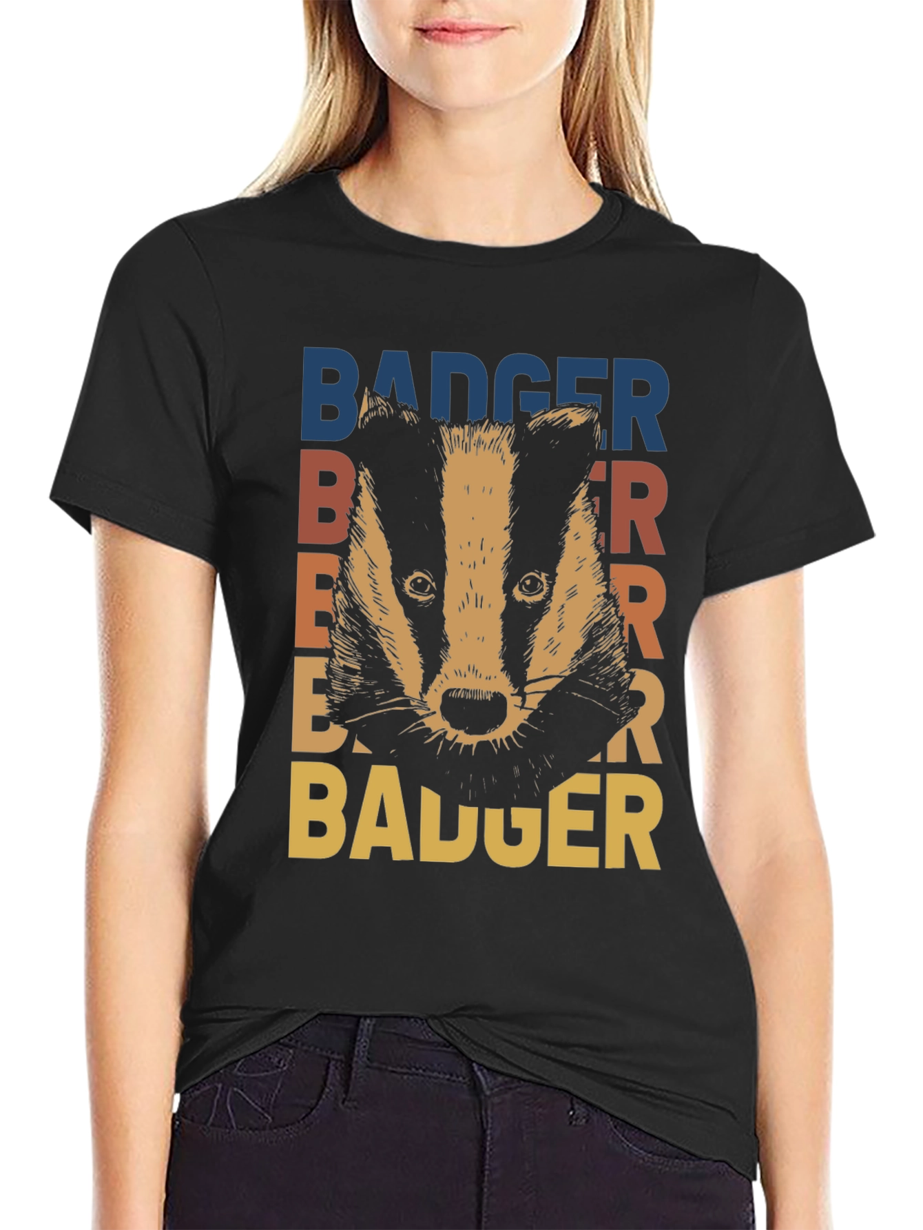 Black Retro Badger Graphic T-Shirt - Stylish Animal Tee view 2