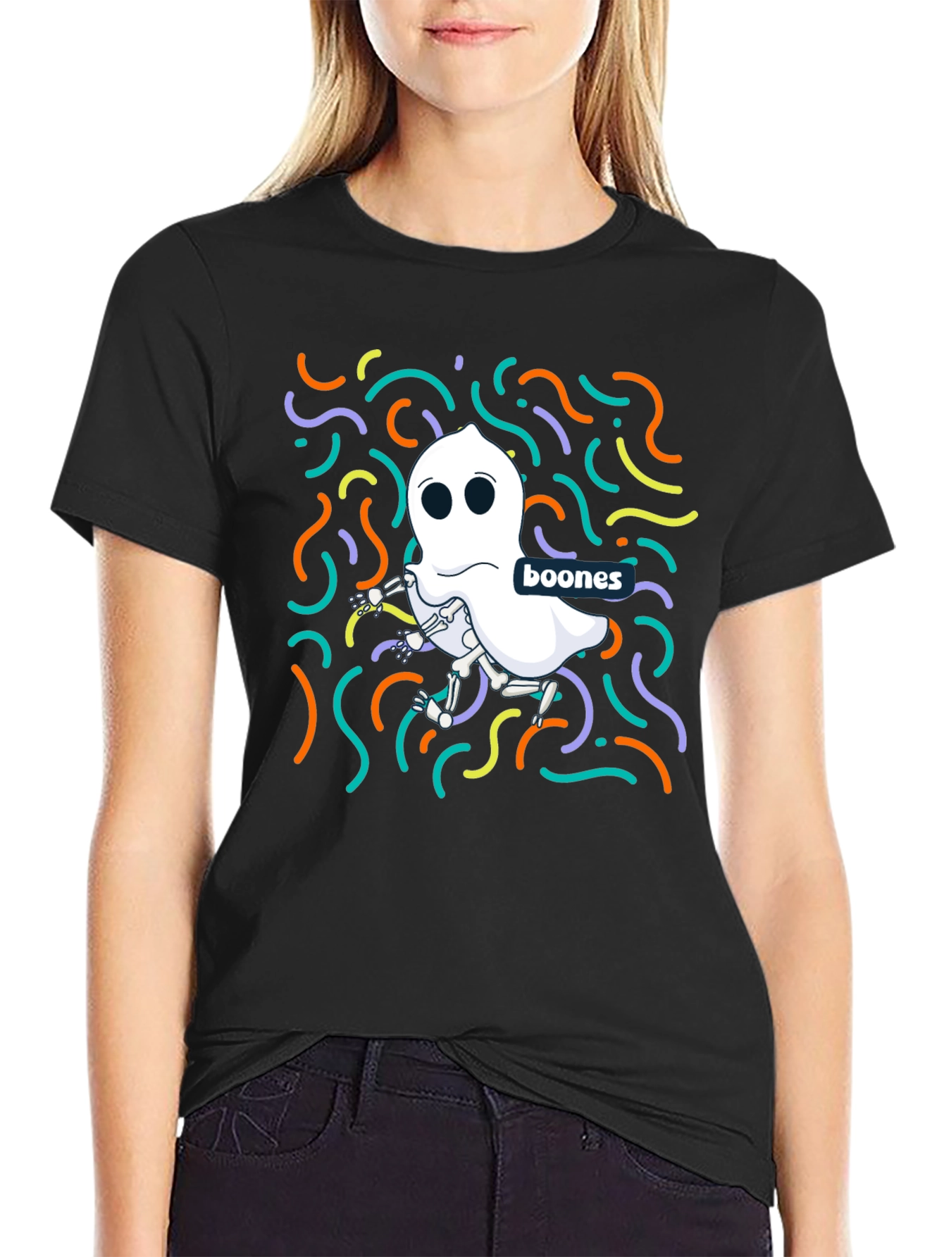 Black Boones Ghost Skeleton T-Shirt - Halloween Style view 2
