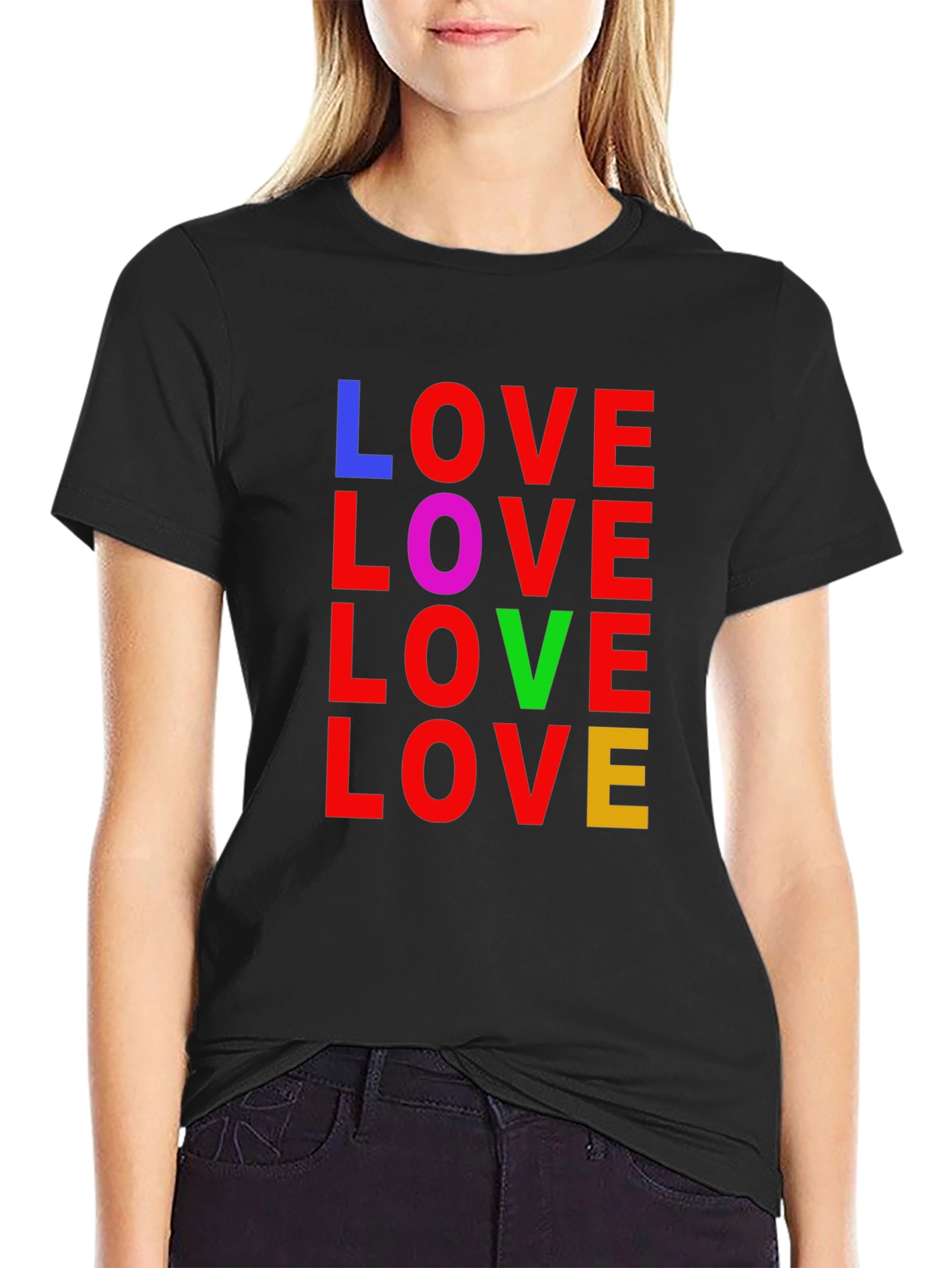 Black Colorful LOVE Graphic Tee - Unisex Black T-Shirt view 2