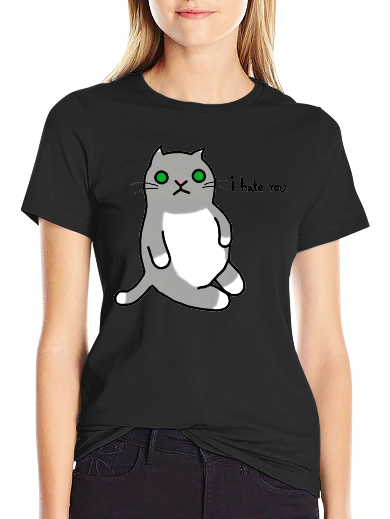 Black I Hate You Cat Graphic T-Shirt view 2