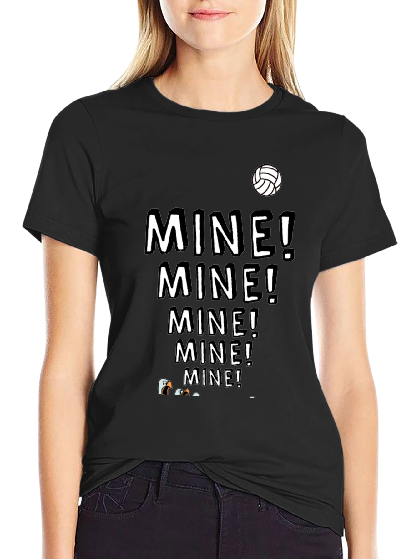 Black MINE! T-Shirt - Funny Volleyball Seagull Design view 2