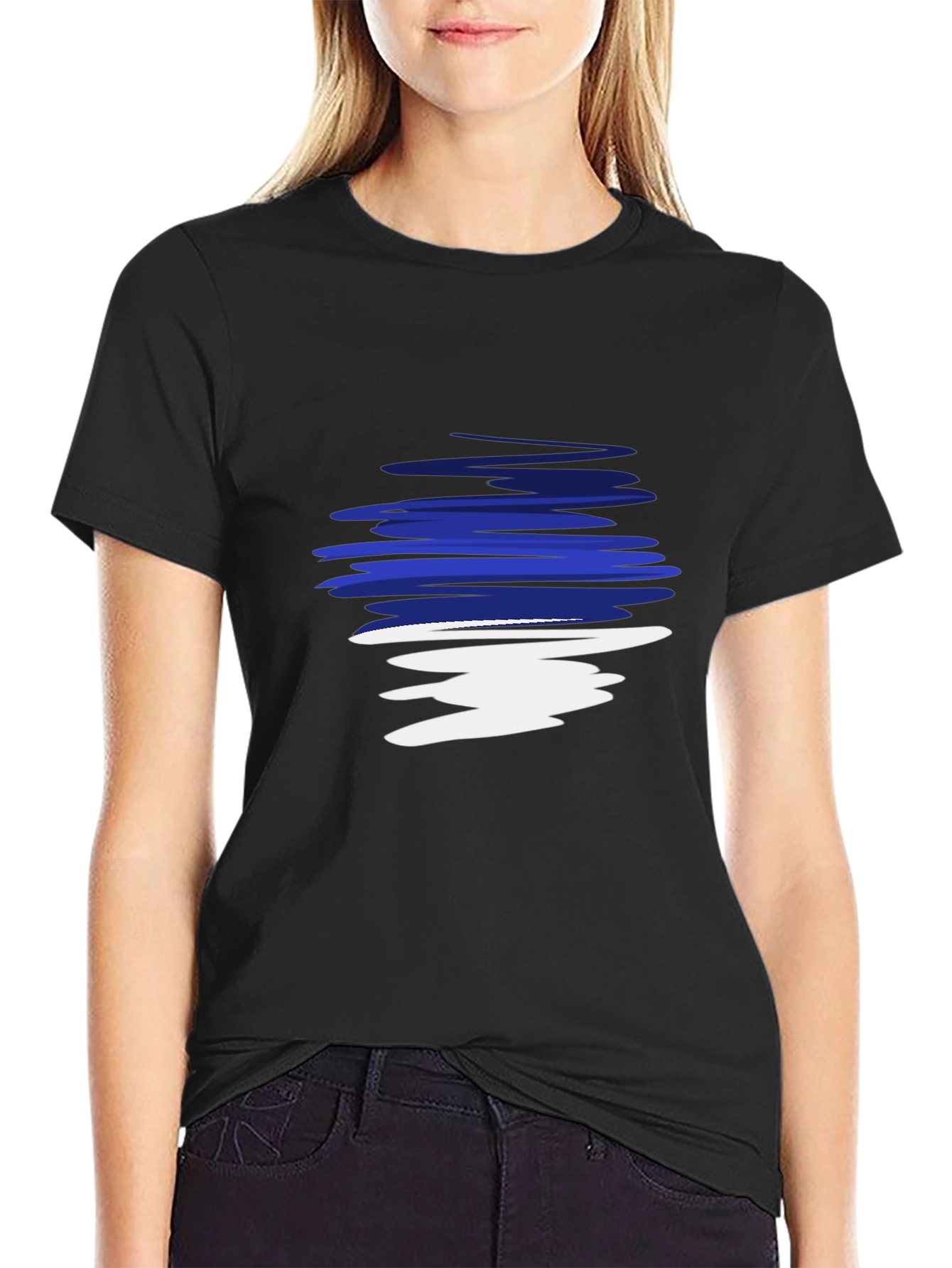 Men's Black Graphic Tee - Abstract Blue & White Design - 2