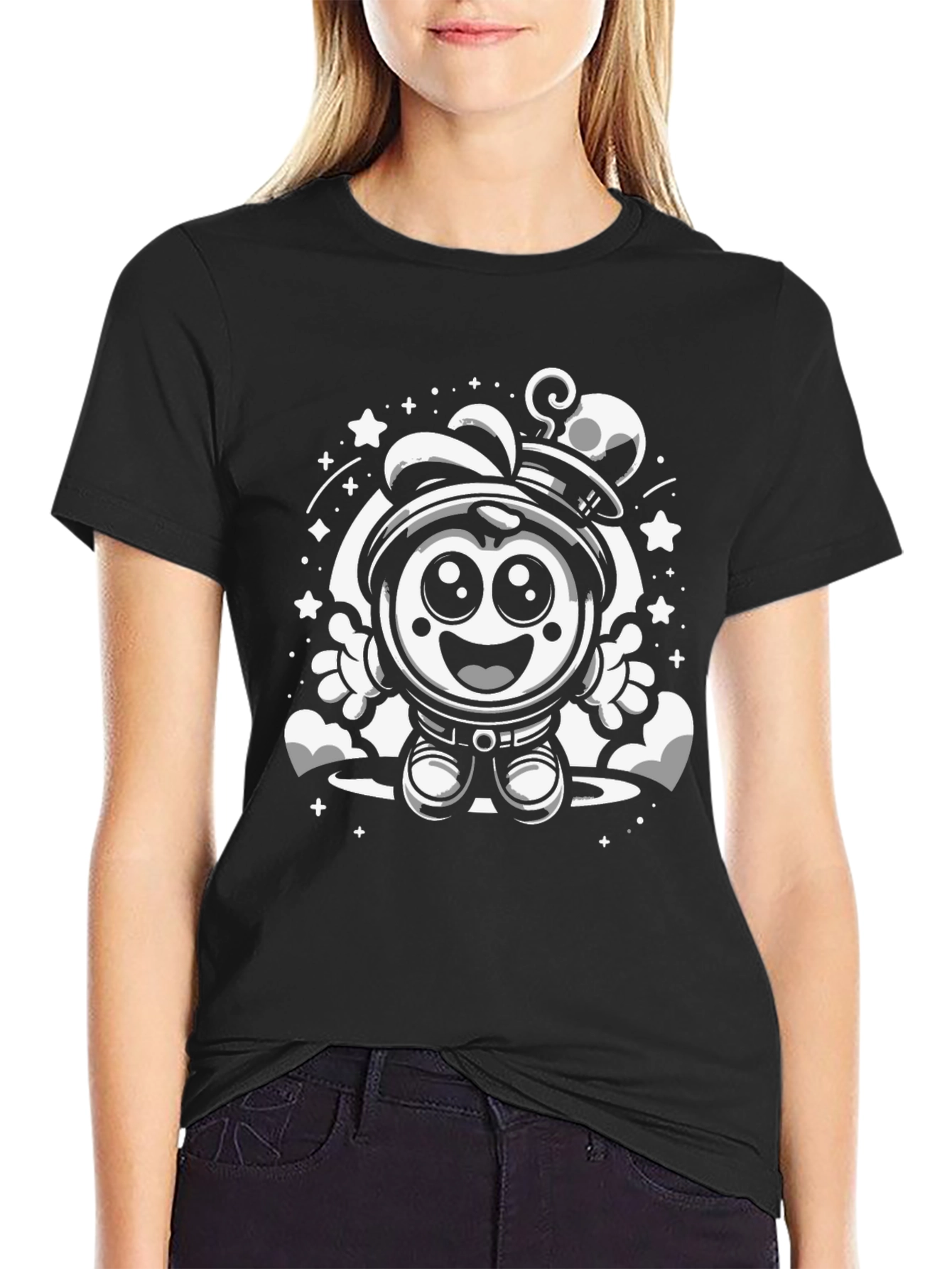 Black Cartoon Astronaut Graphic Tee - Black view 2