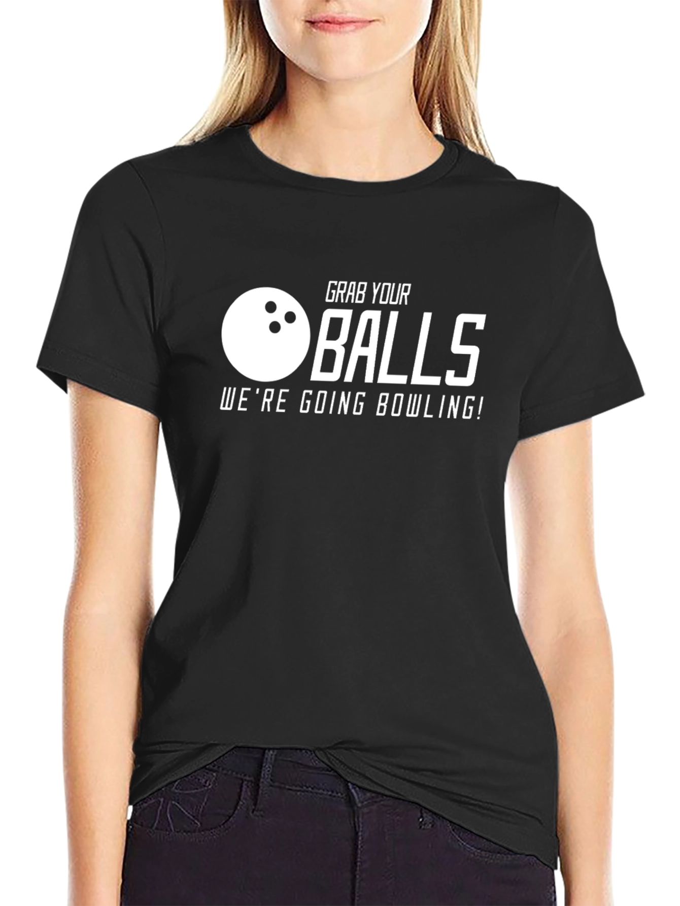 Black Grab Your Balls Bowling T-Shirt - Funny Graphic Tee view 2