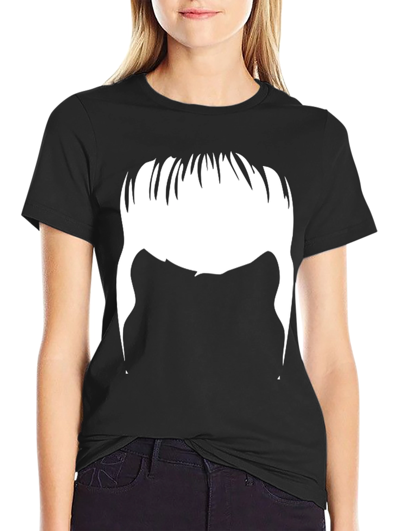 Black Retro Hair Tee - Funny Silhouette T-Shirt view 2