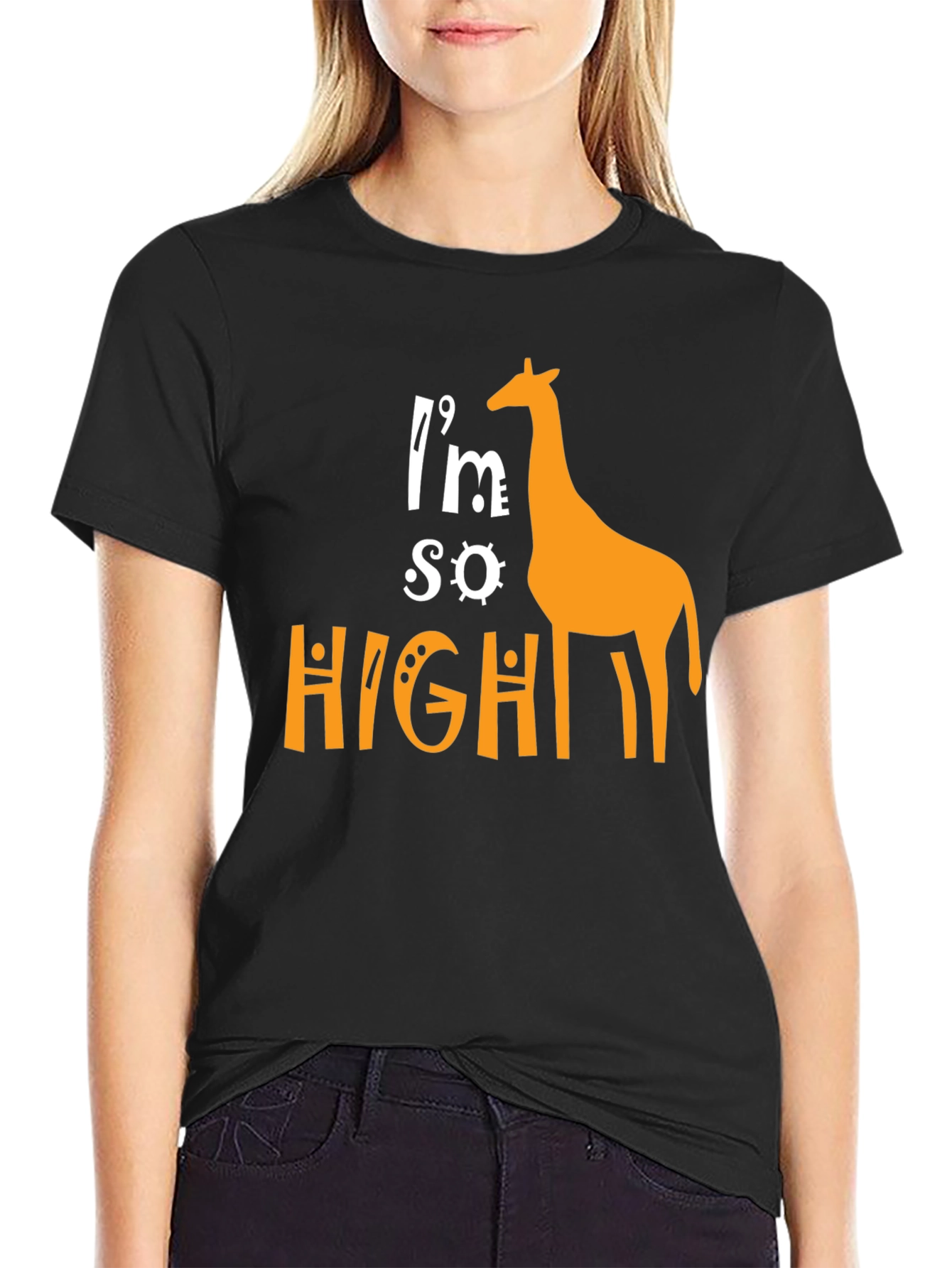 Black I'm So High Giraffe Graphic T-Shirt - Novelty Tee view 2