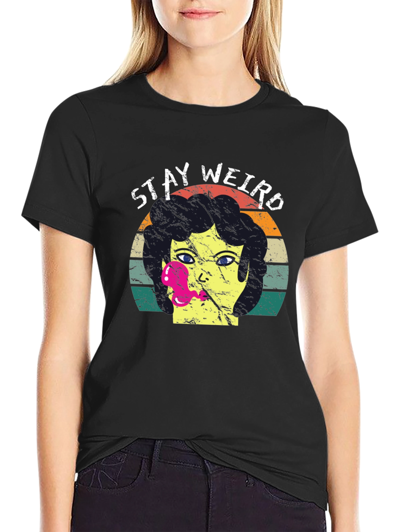 Black Stay Weird Graphic Tee - Retro Style view 2
