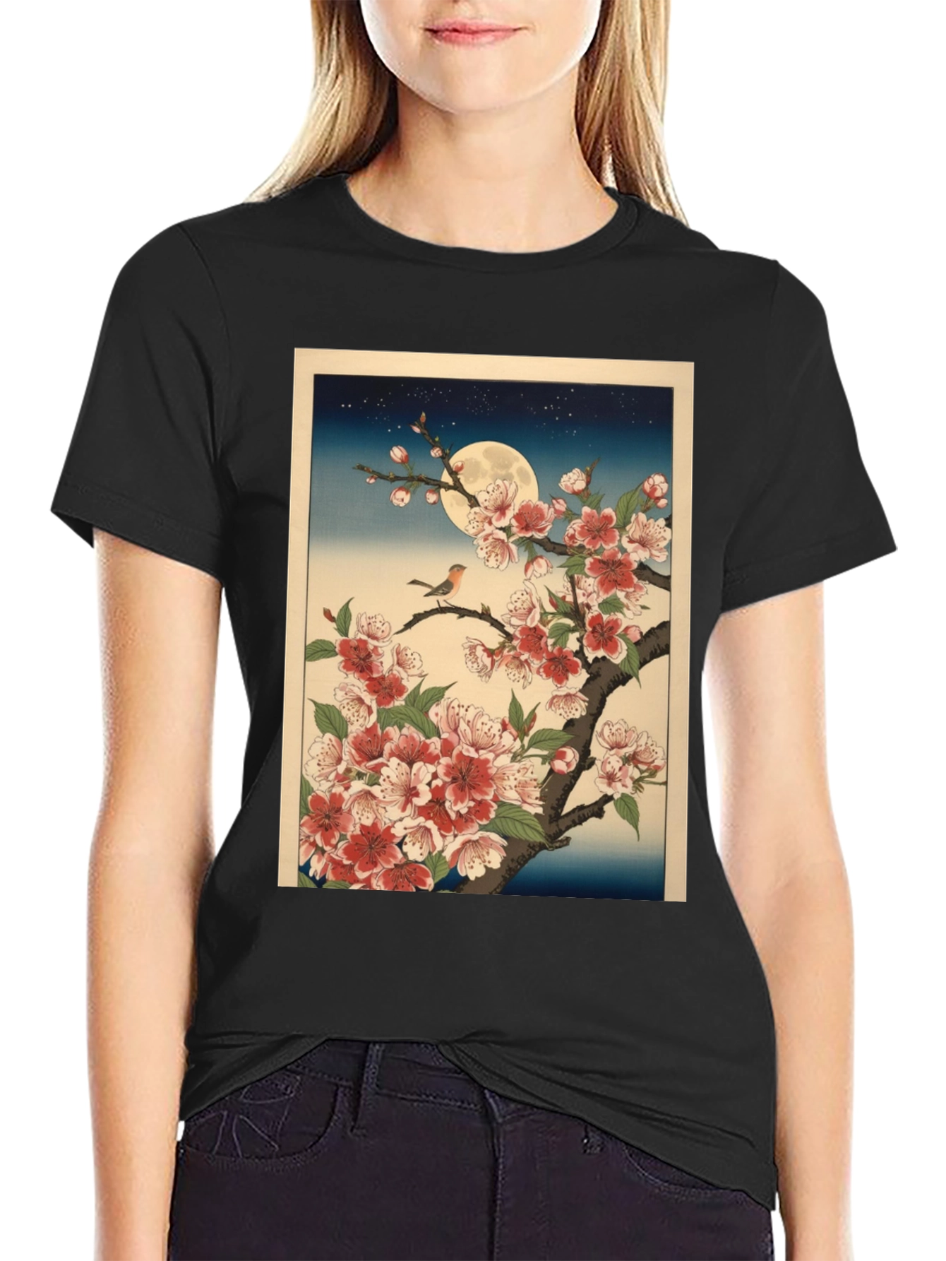 Black Cherry Blossom Moon T-Shirt view 2