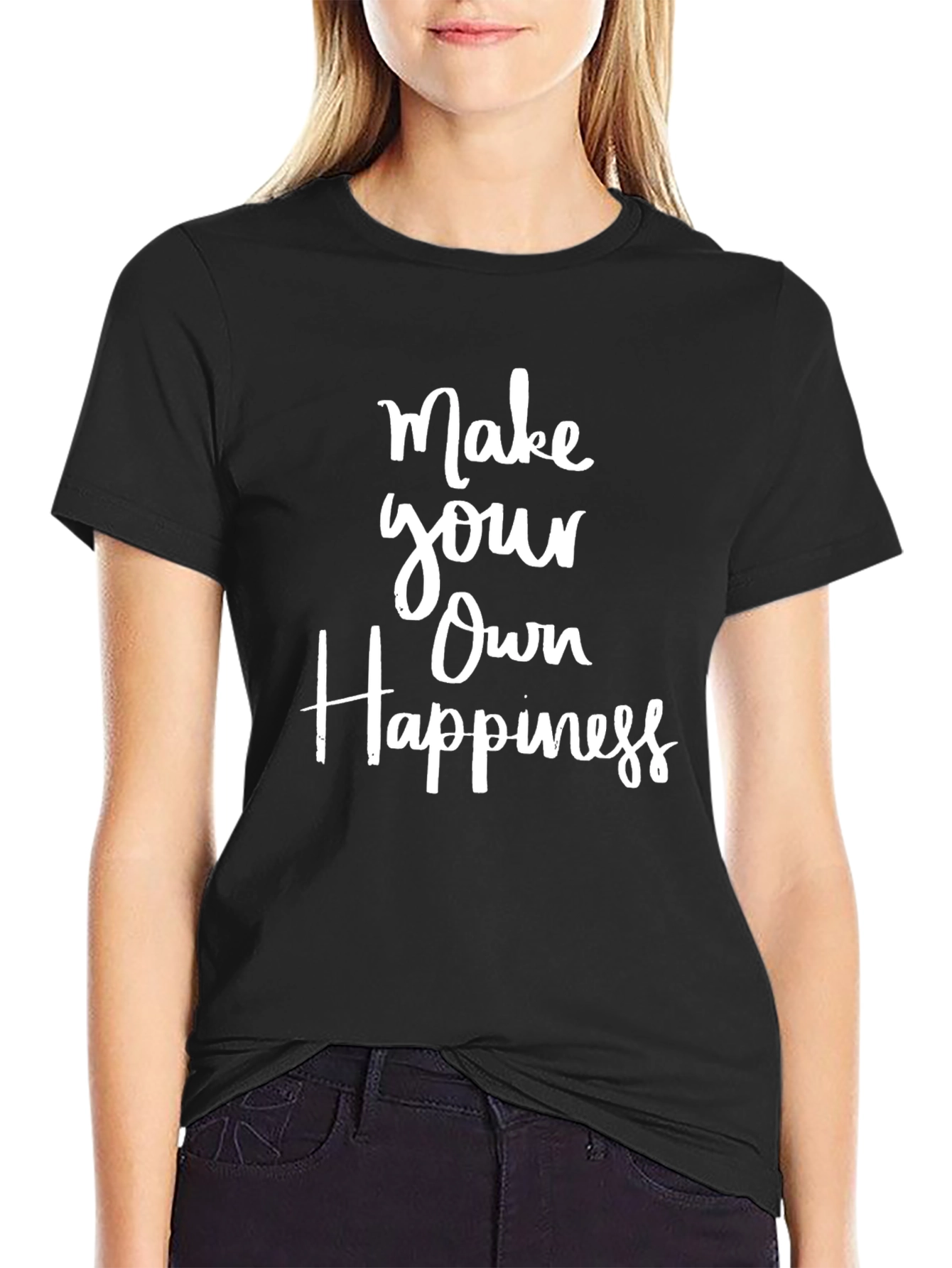 Black Inspirational 'Make Your Own Happiness' Black T-Shirt view 2