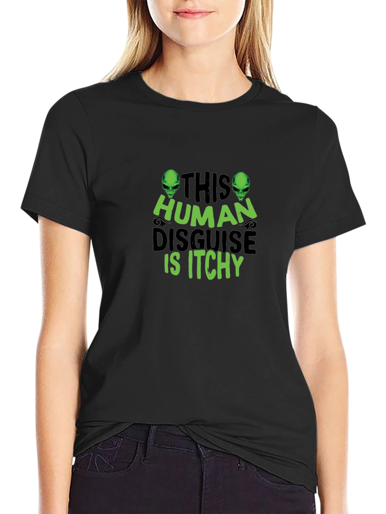 Black This Human Disguise is Itchy Alien Graphic Tee view 2