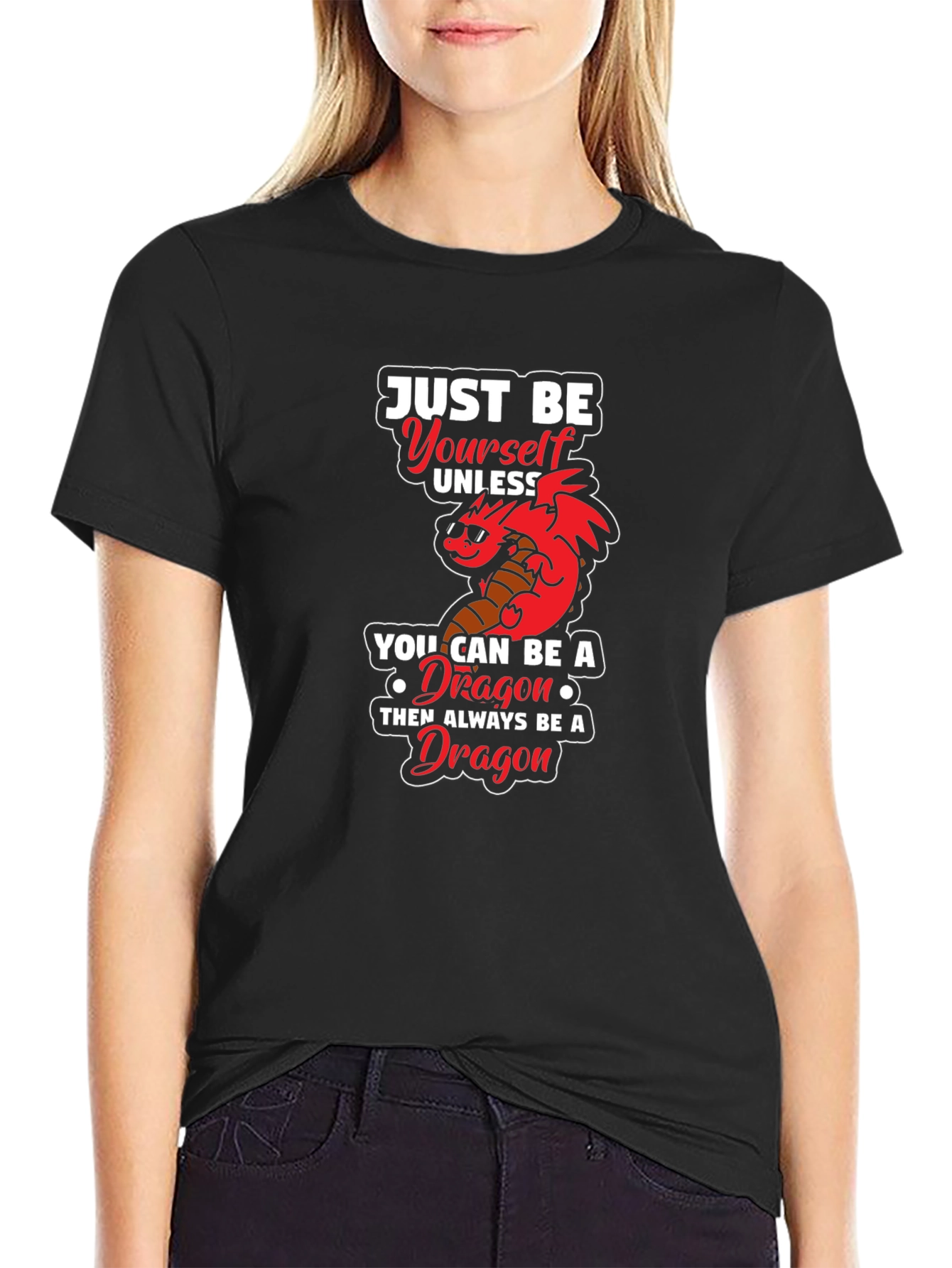 Black Just Be Yourself Dragon Graphic Tee view 2