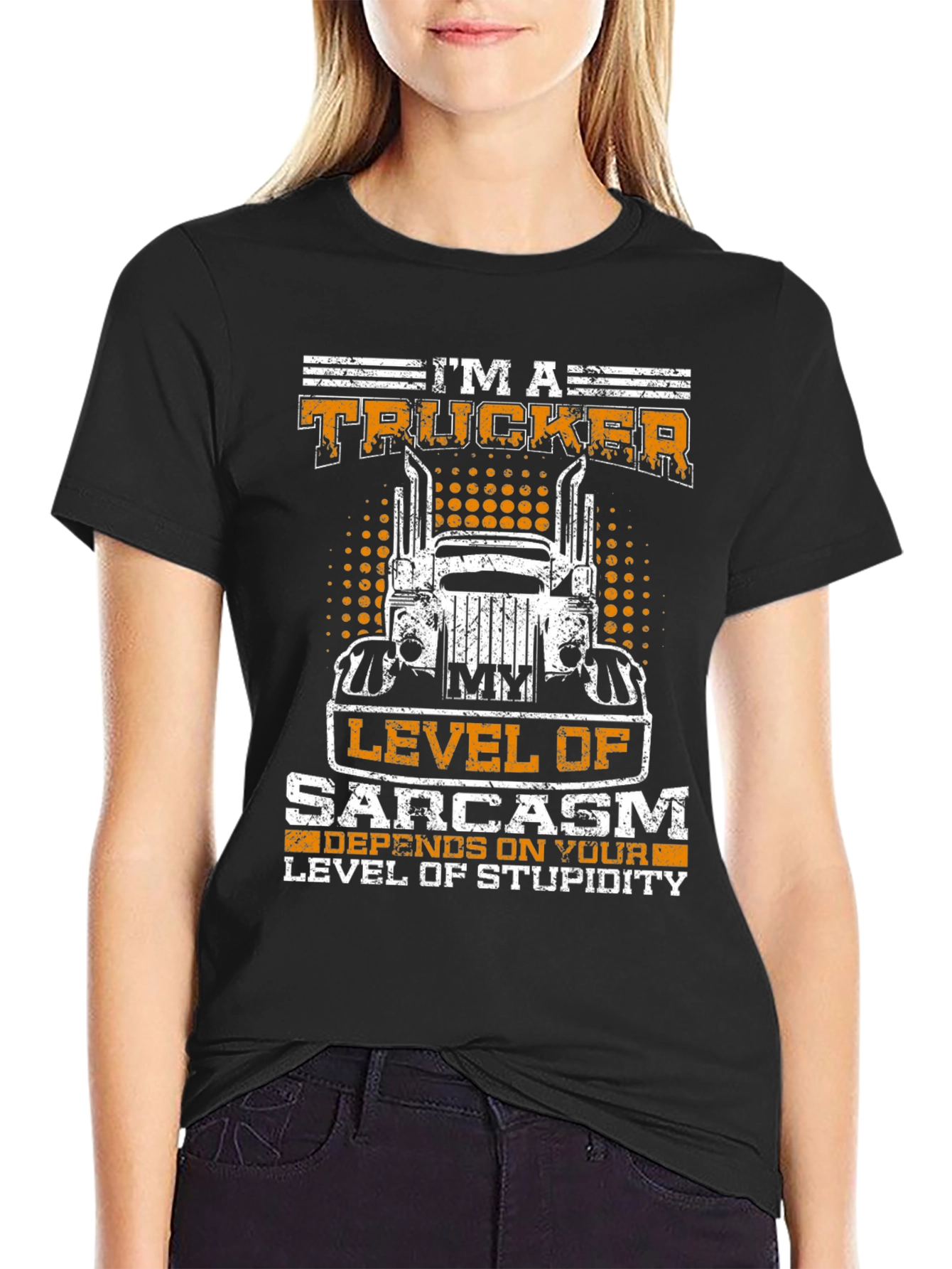 Black I'm A Trucker Sarcasm Level Graphic Tee view 2
