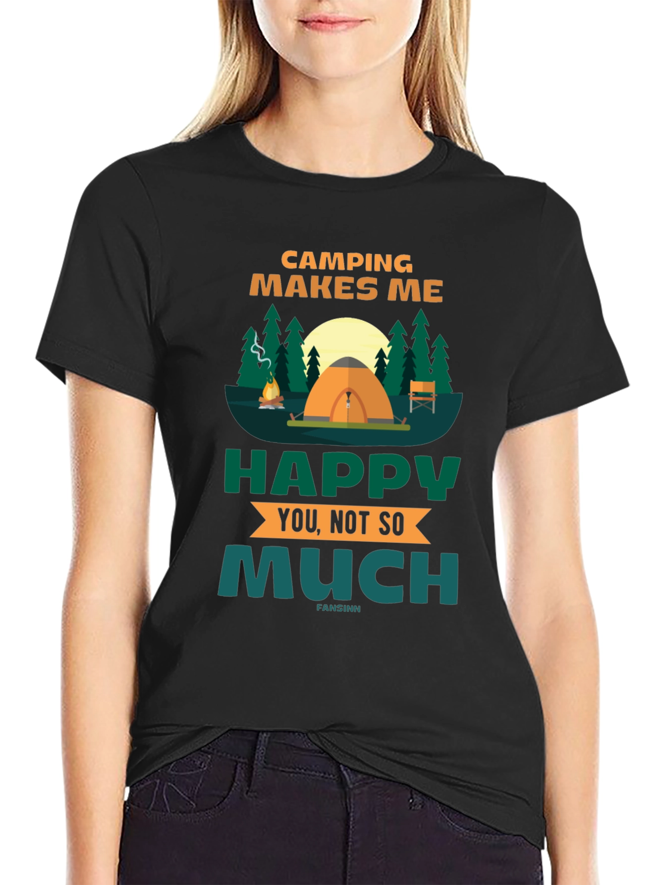 Black Camping Makes Me Happy Graphic Tee view 2
