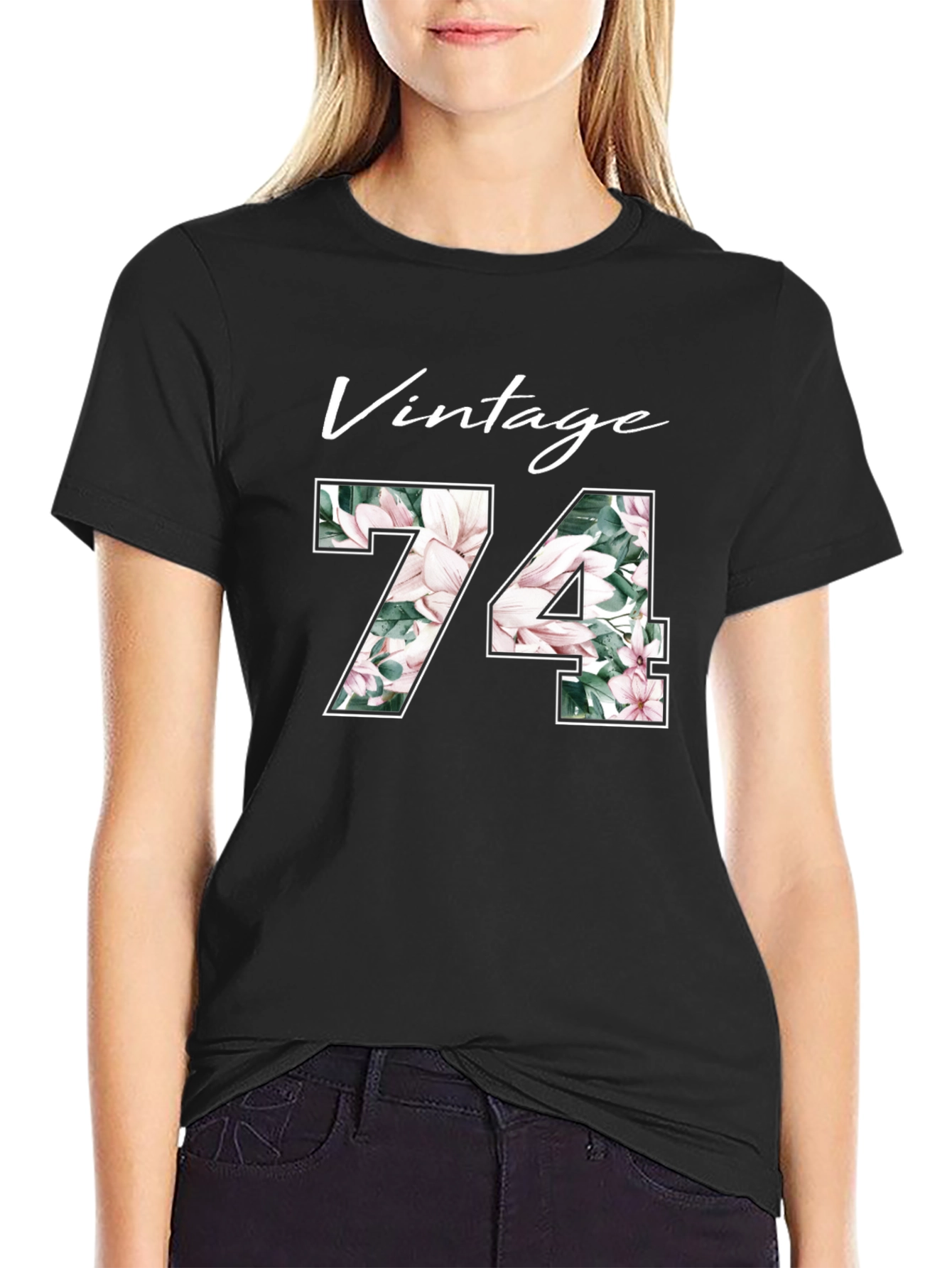 Black Vintage 74 Floral T-Shirt view 2