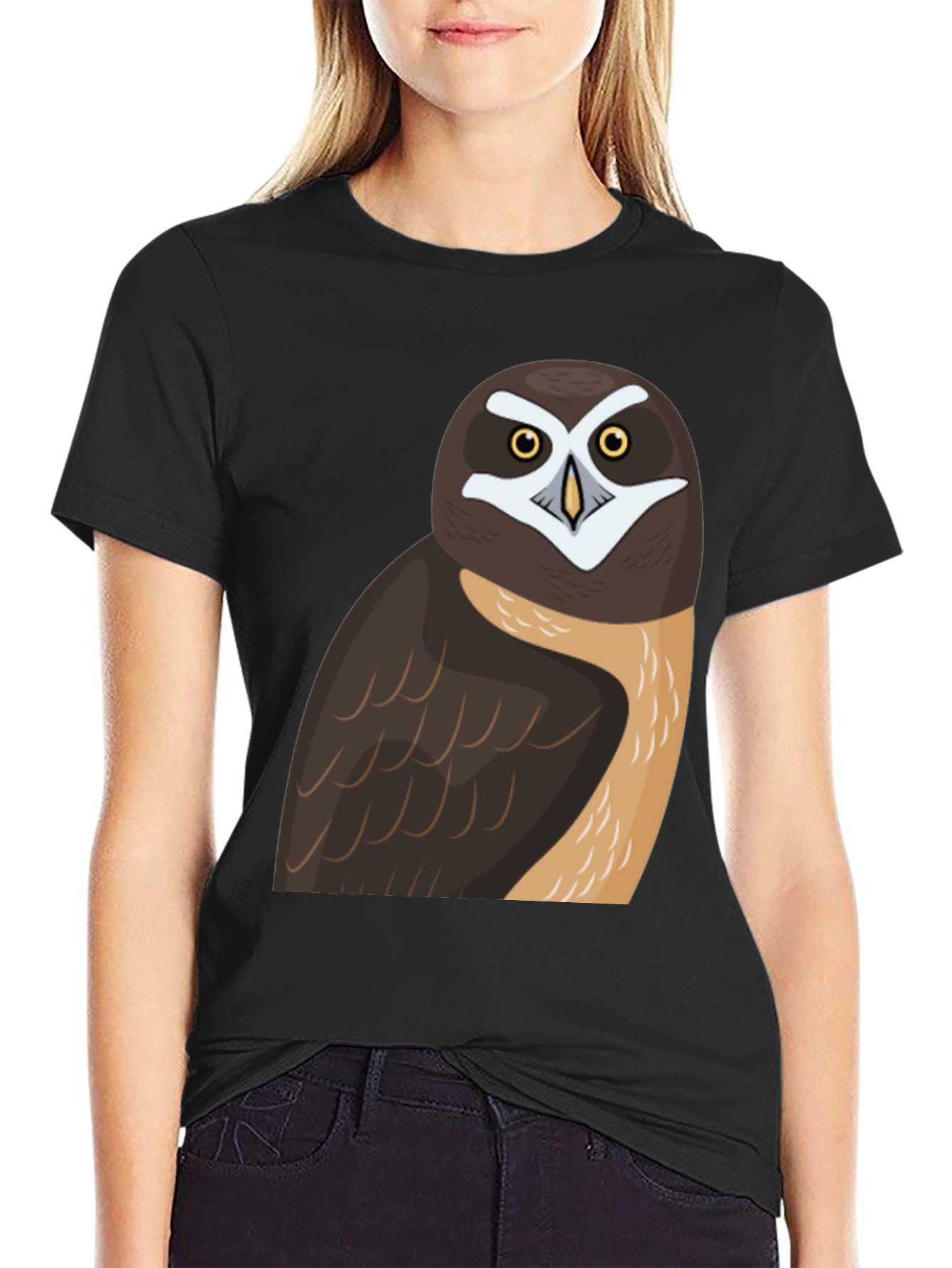 Black Owl Graphic Print T-Shirt, Black Cotton Tee view 2