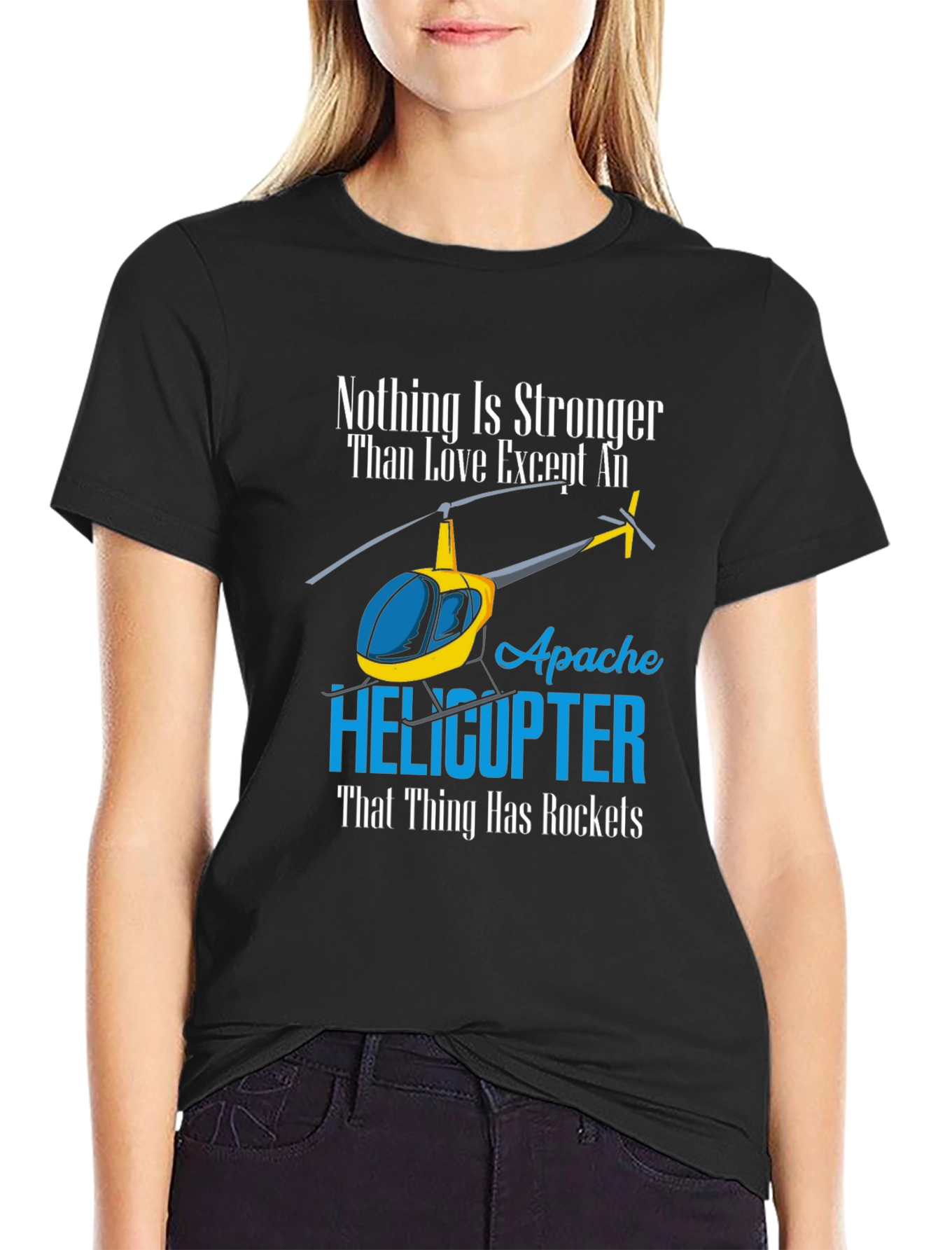 Black Apache Helicopter Graphic T-Shirt view 2
