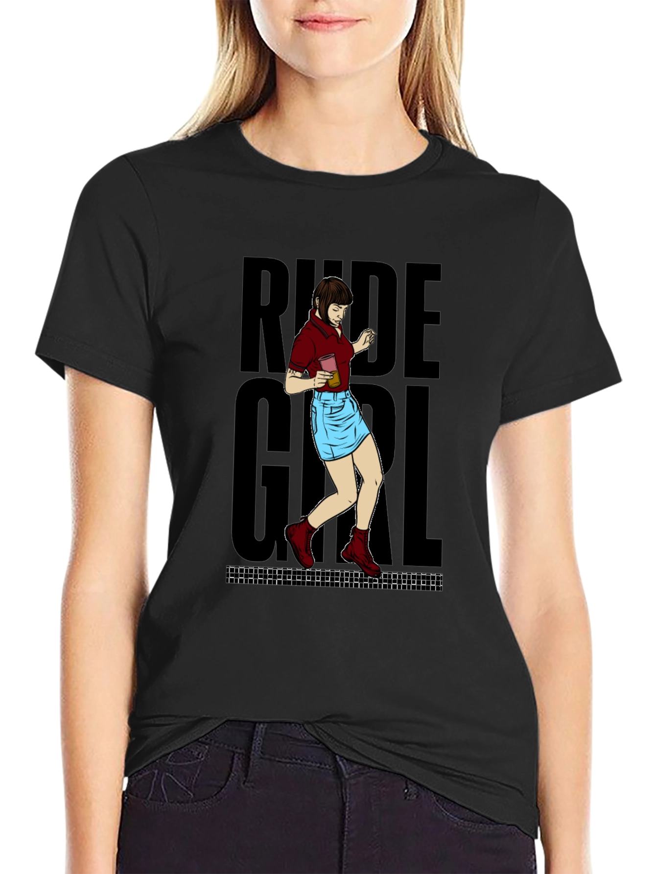 Black Rude Girl Graphic T-Shirt - Black Crew Neck Tee view 2