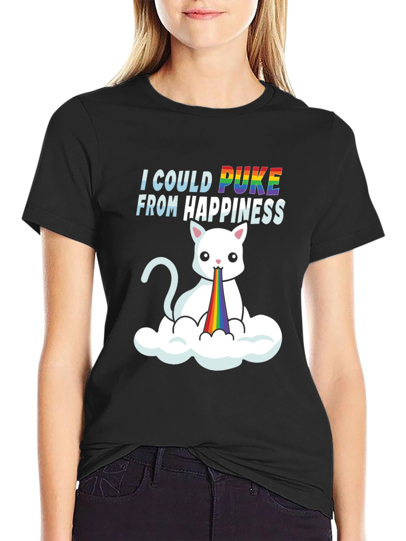 Black I Could Puke From Happiness Graphic Tee view 2