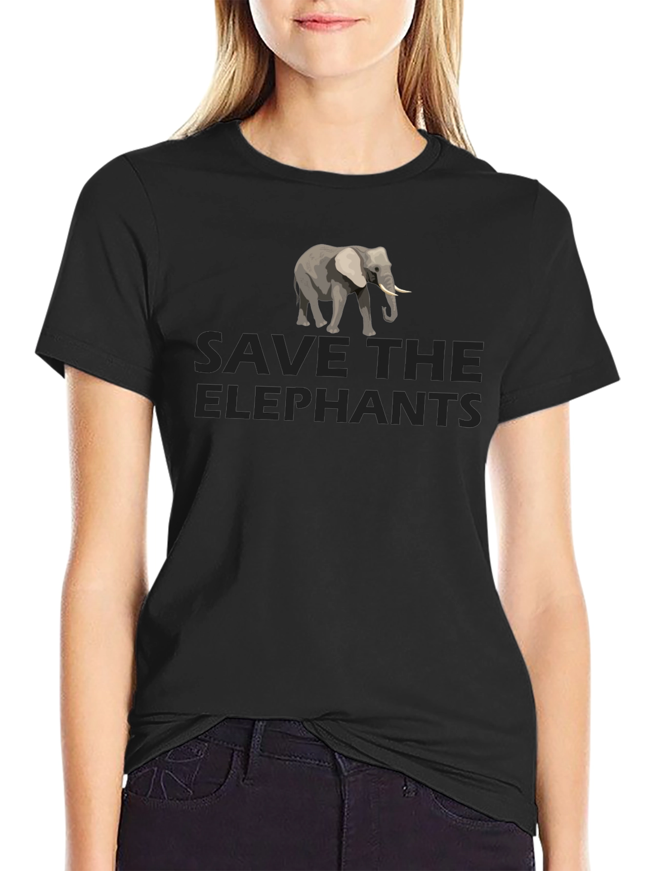 Black Save the Elephants Graphic Tee - Black view 2
